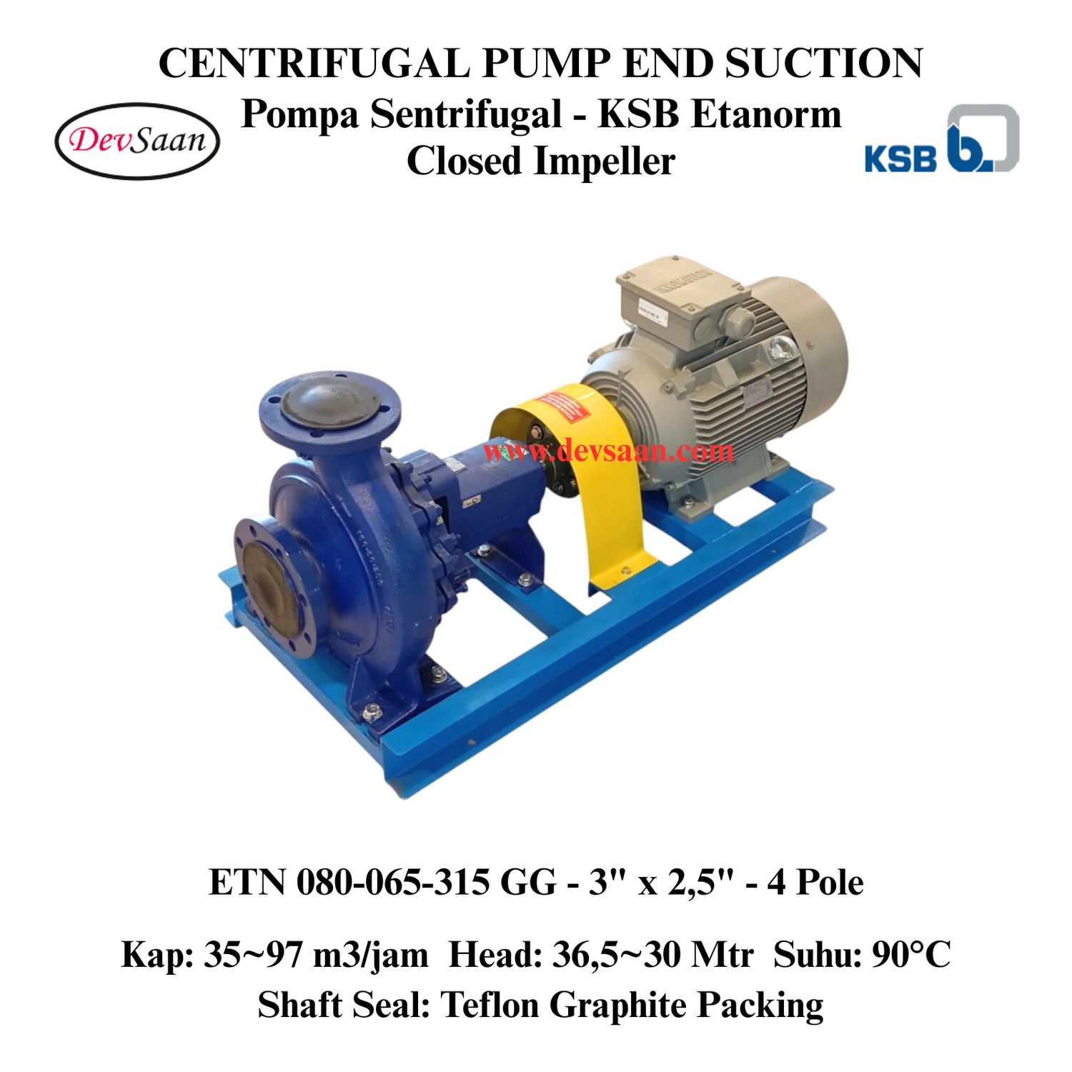 Centrifugal Pump End Suction KSB Etanorm ETN 080-065-315 GG (Complete Set) 4pole