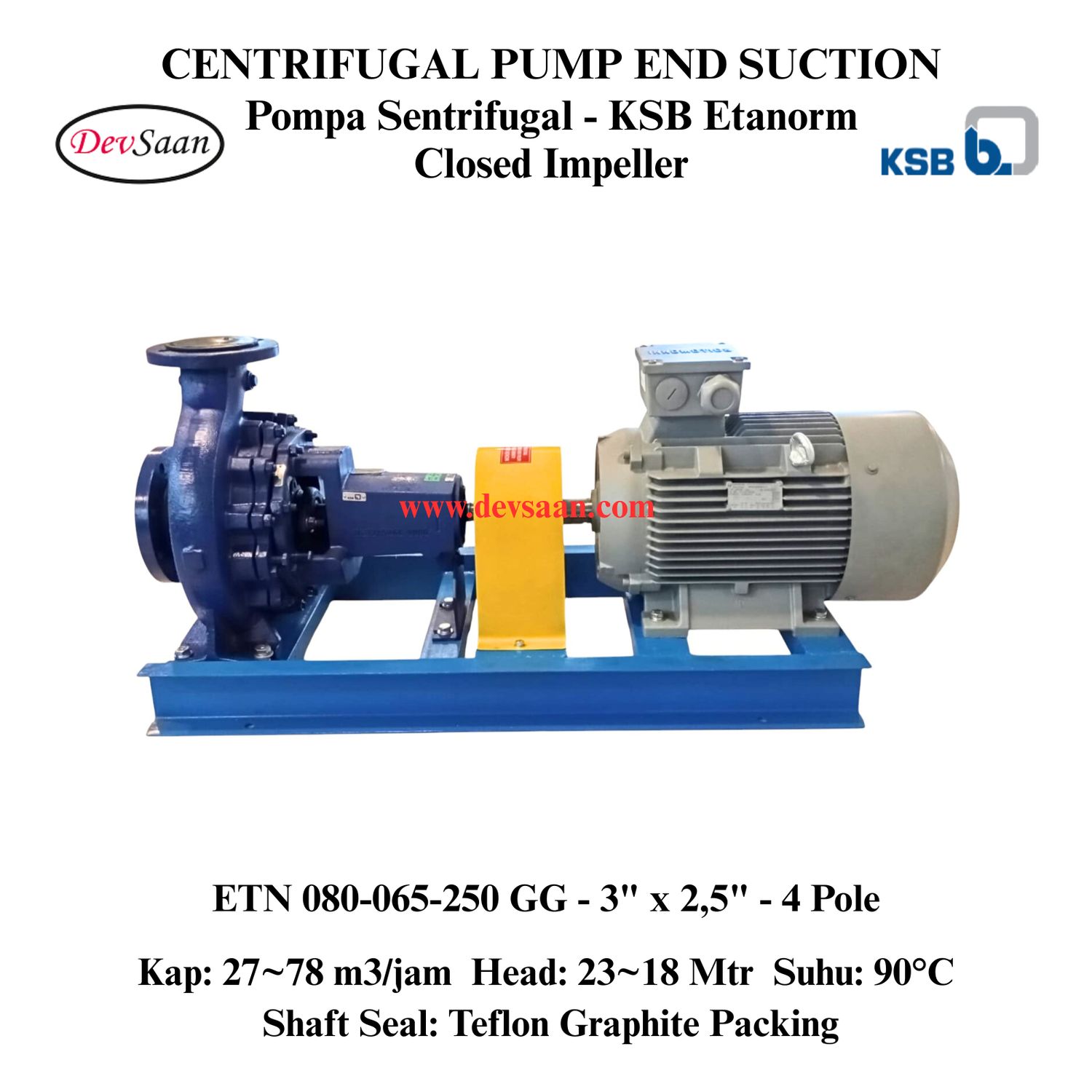 Centrifugal Pump End Suction KSB Etanorm ETN 080-065-250 GG (Complete Set) 4pole