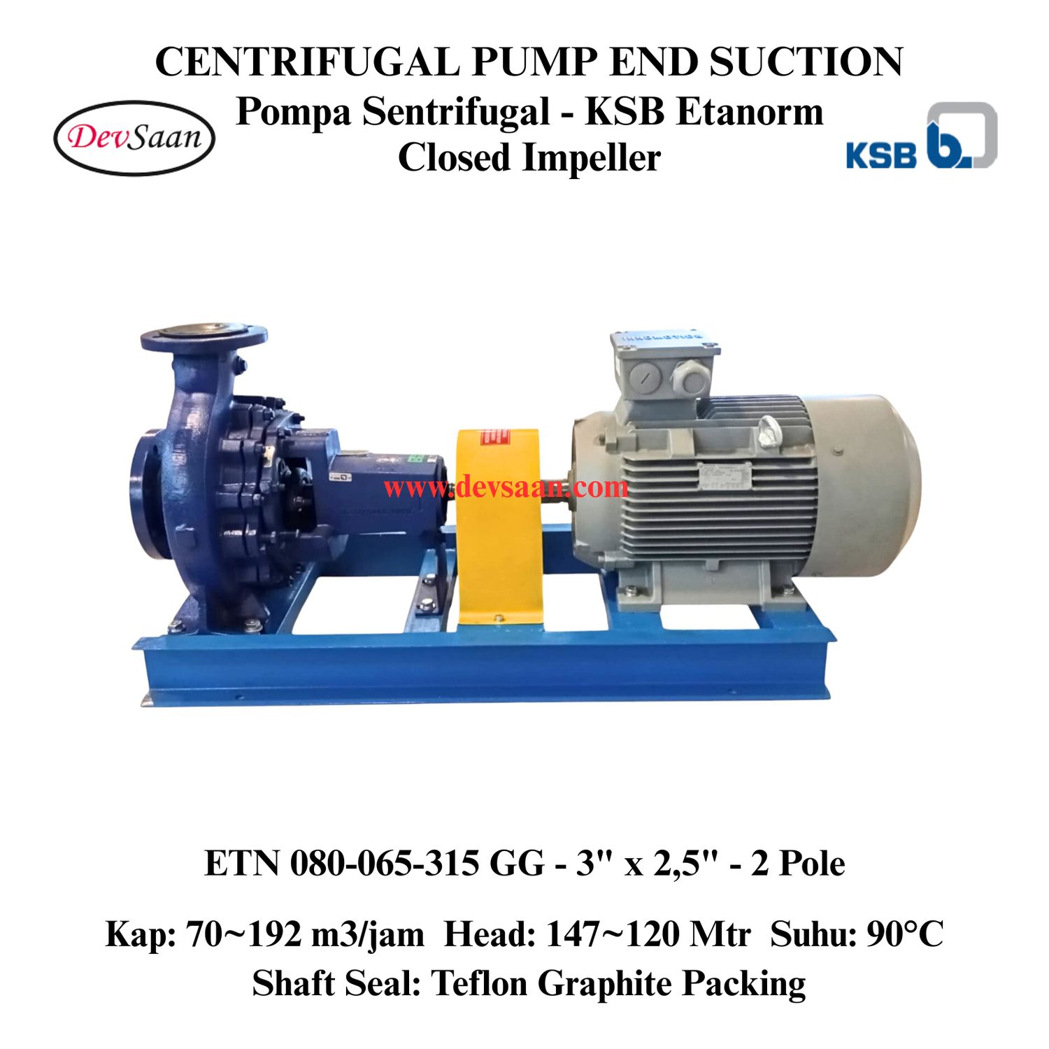 Centrifugal Pump End Suction KSB Etanorm ETN 080-065-315 GG (Complete Set) 2pole