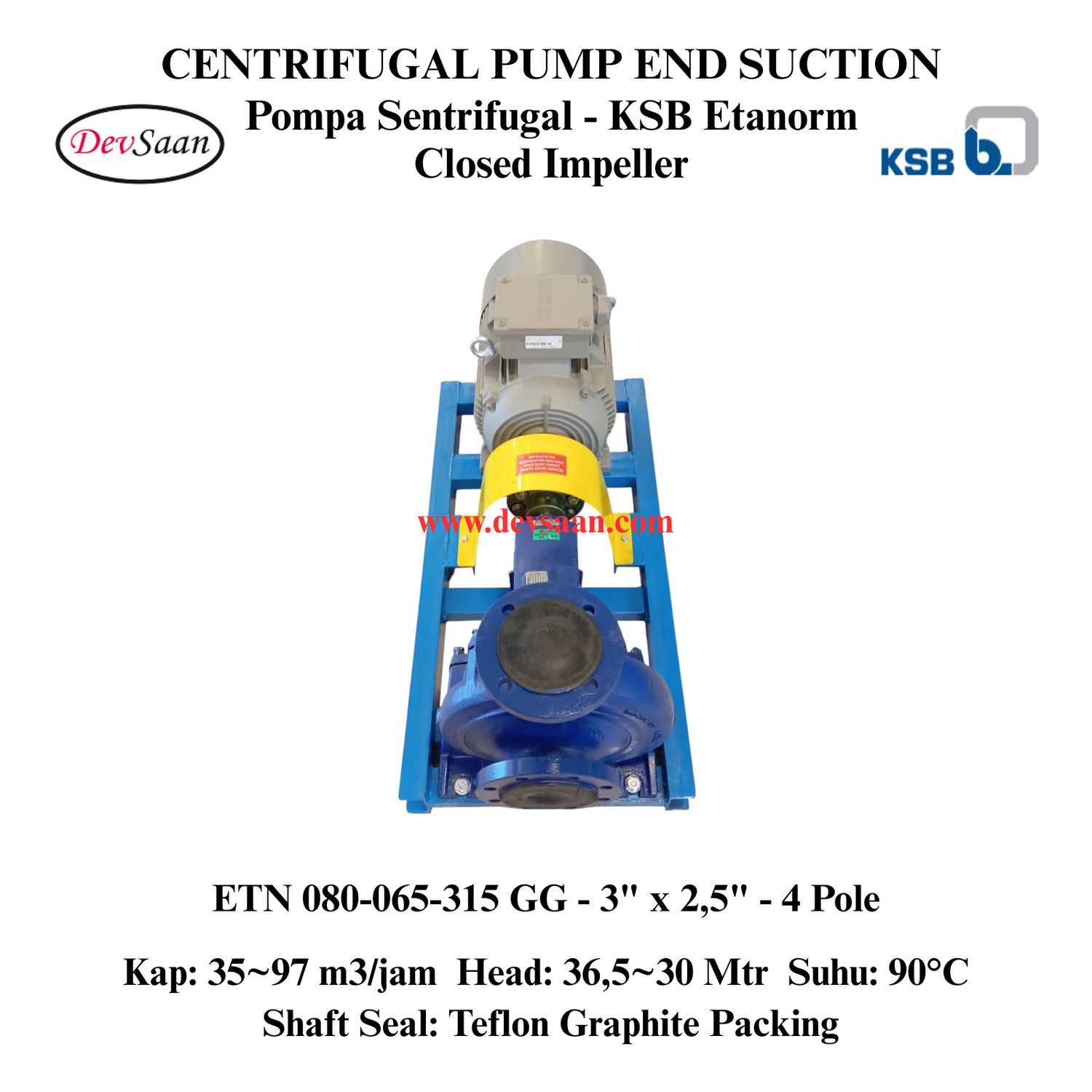 Centrifugal Pump End Suction KSB Etanorm ETN 080-065-315 GG (Complete Set) 4pole