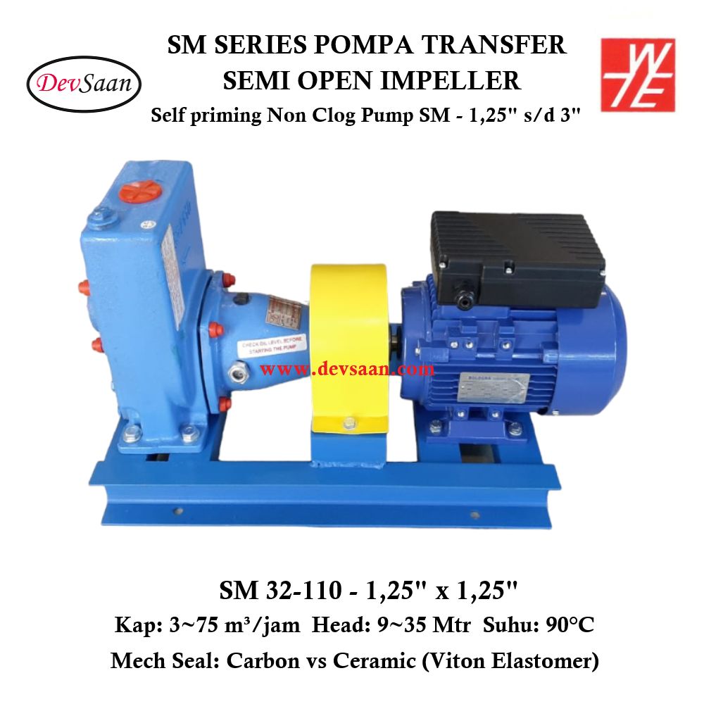 Self Priming Non Clog Pump SM 32-110 Pompa Transfer (Complete Set) 2pole