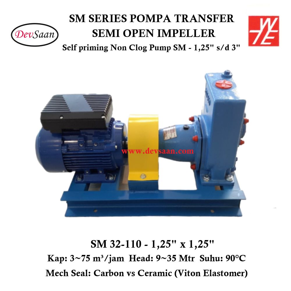 Self Priming Non Clog Pump SM 32-110 Pompa Transfer (Complete Set) 2pole