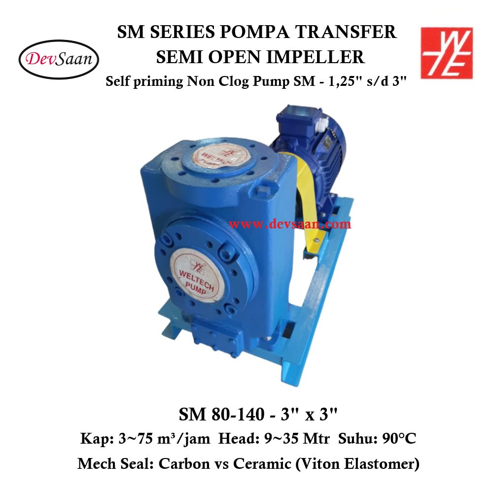 Self Priming Non Clog Pump SM 80-140 Pompa Transfer (Complete Set) 2pole