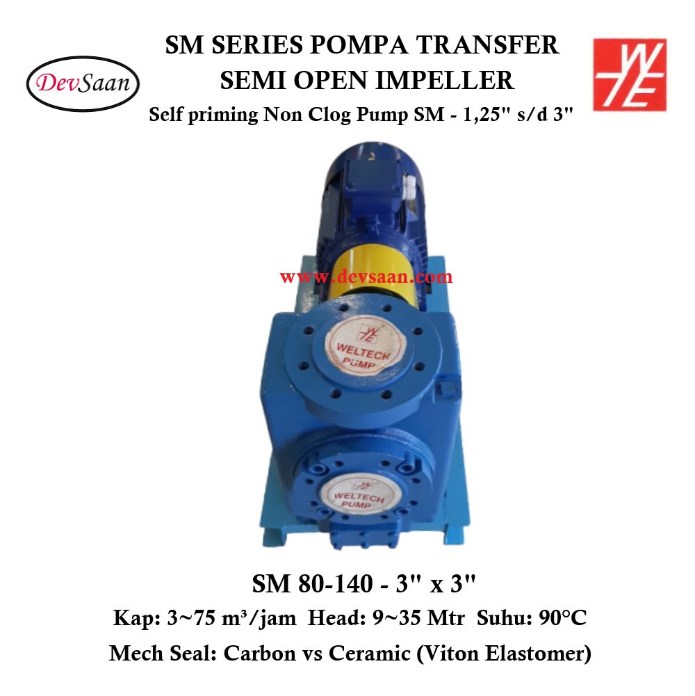 Self Priming Non Clog Pump SM 80-140 Pompa Transfer (Complete Set) 2pole