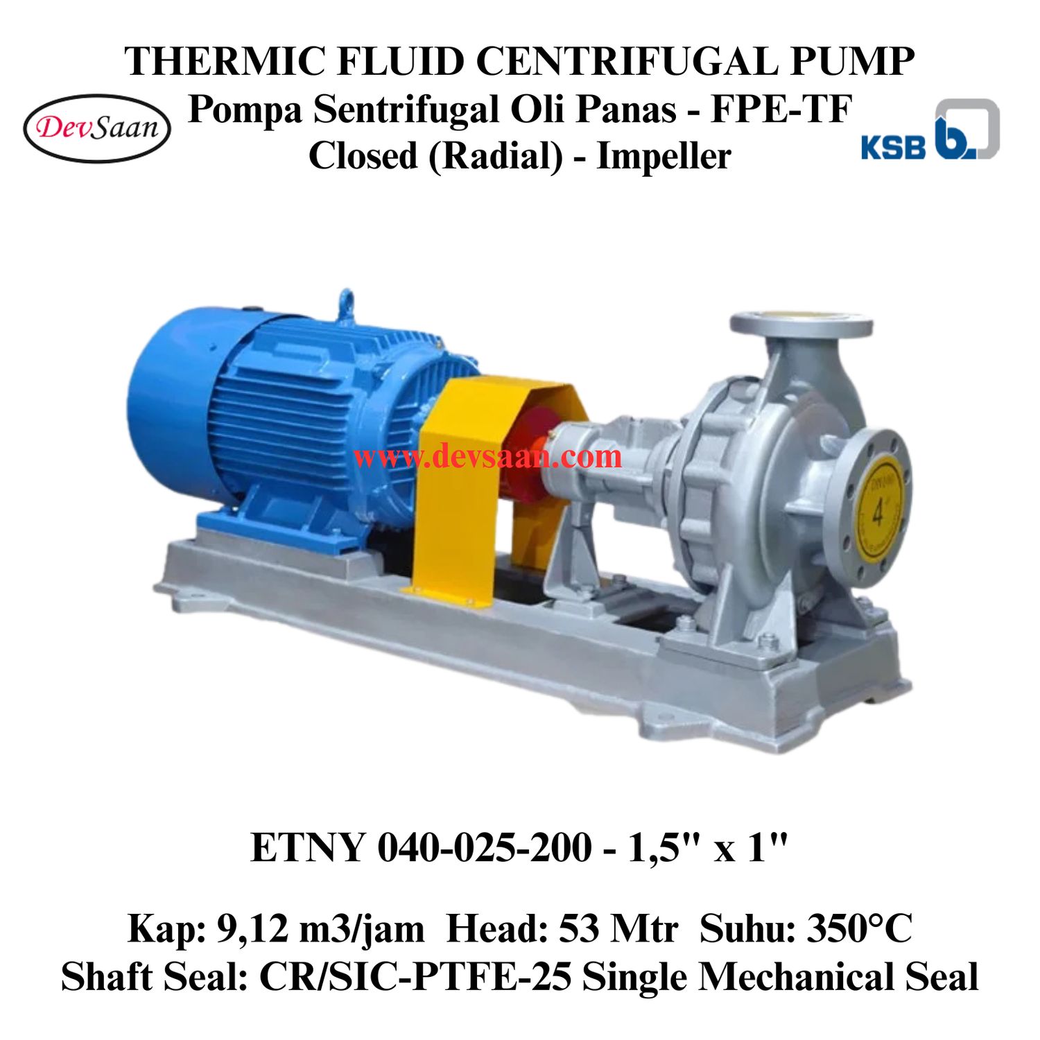 Thermic Fluid Pump Etanorm SYT ETNY 040-025-200 Pompa Sentrifugal Oli Panas (Complete Set) 2pole