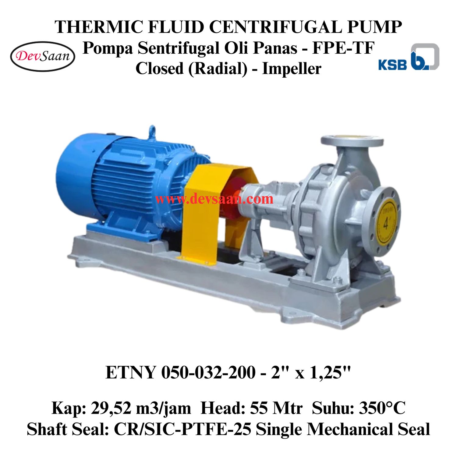 Thermic Fluid Pump Etanorm SYT ETNY 050-032-200 Pompa Sentrifugal Oli Panas (Complete Set) 2pole