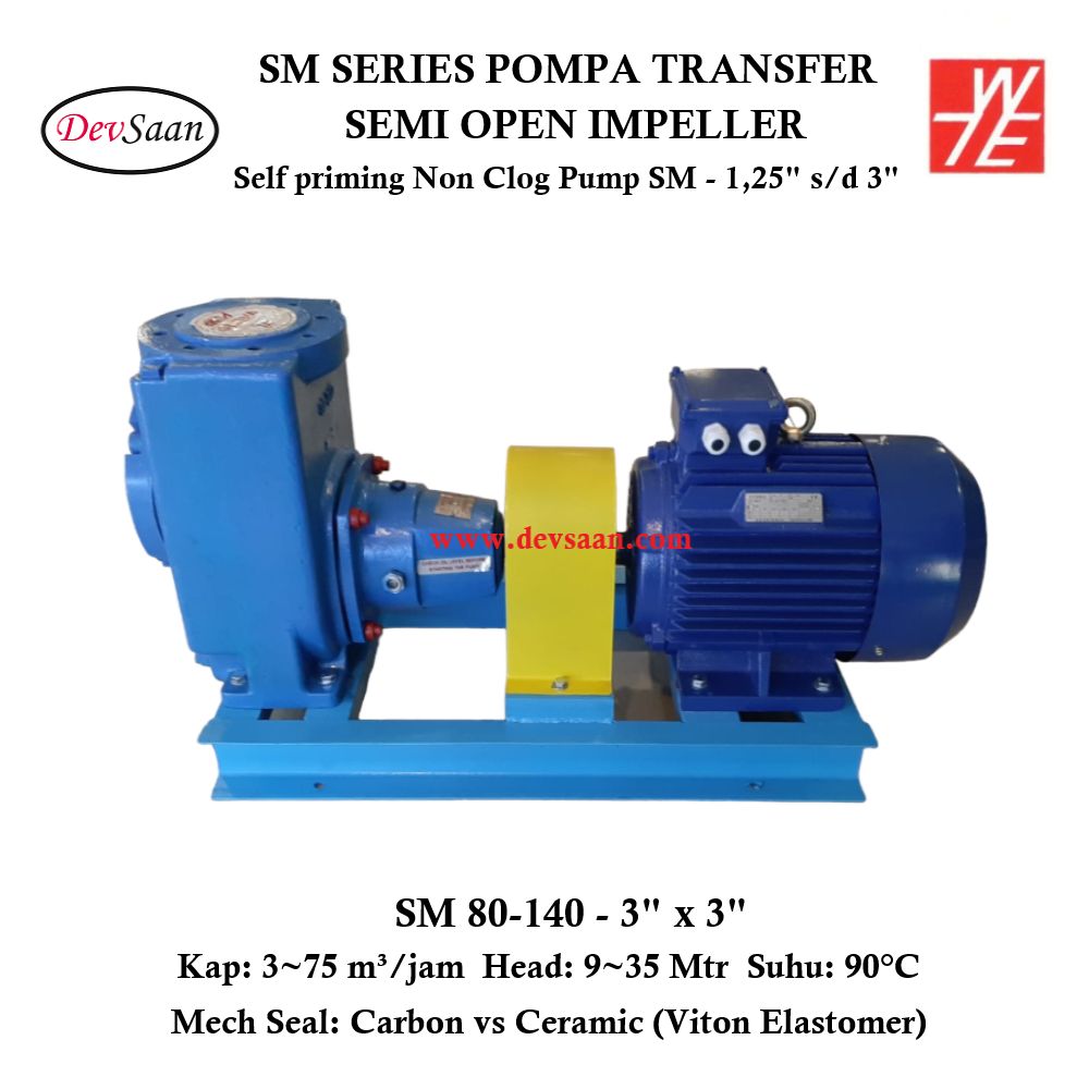 Self Priming Non Clog Pump SM 80-140 Pompa Transfer (Complete Set) 2pole