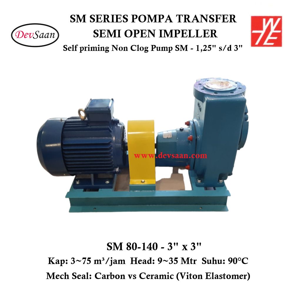 Self Priming Non Clog Pump SM 80-140 Pompa Transfer (Complete Set) 2pole
