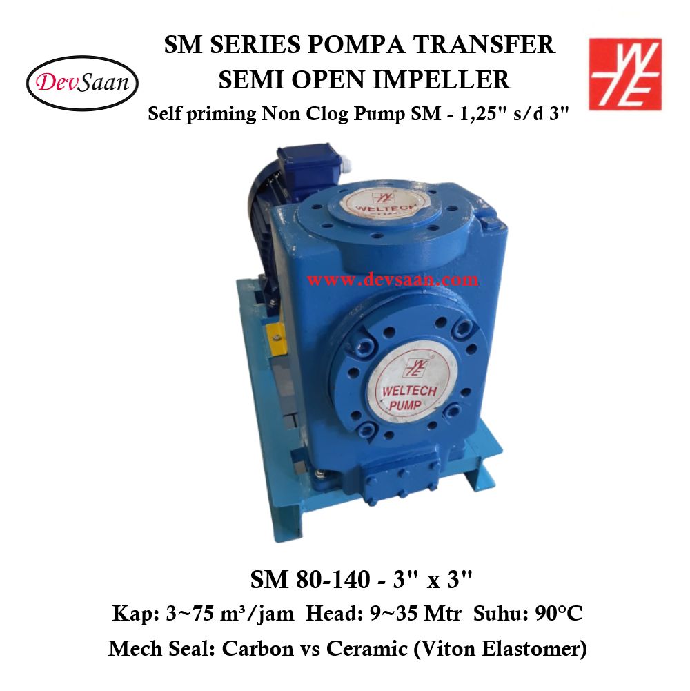 Self Priming Non Clog Pump SM 80-140 Pompa Transfer (Complete Set) 2pole