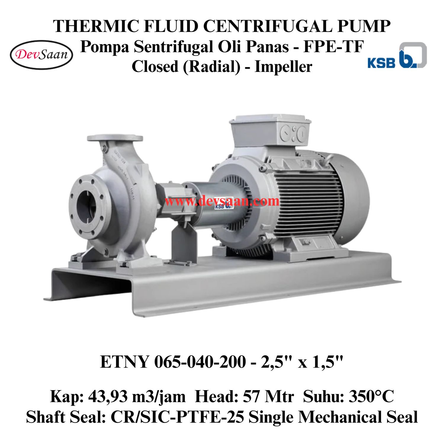 Thermic Fluid Pump Etanorm SYT ETNY 065-040-200 Pompa Sentrifugal Oli Panas (Complete Set) 2pole