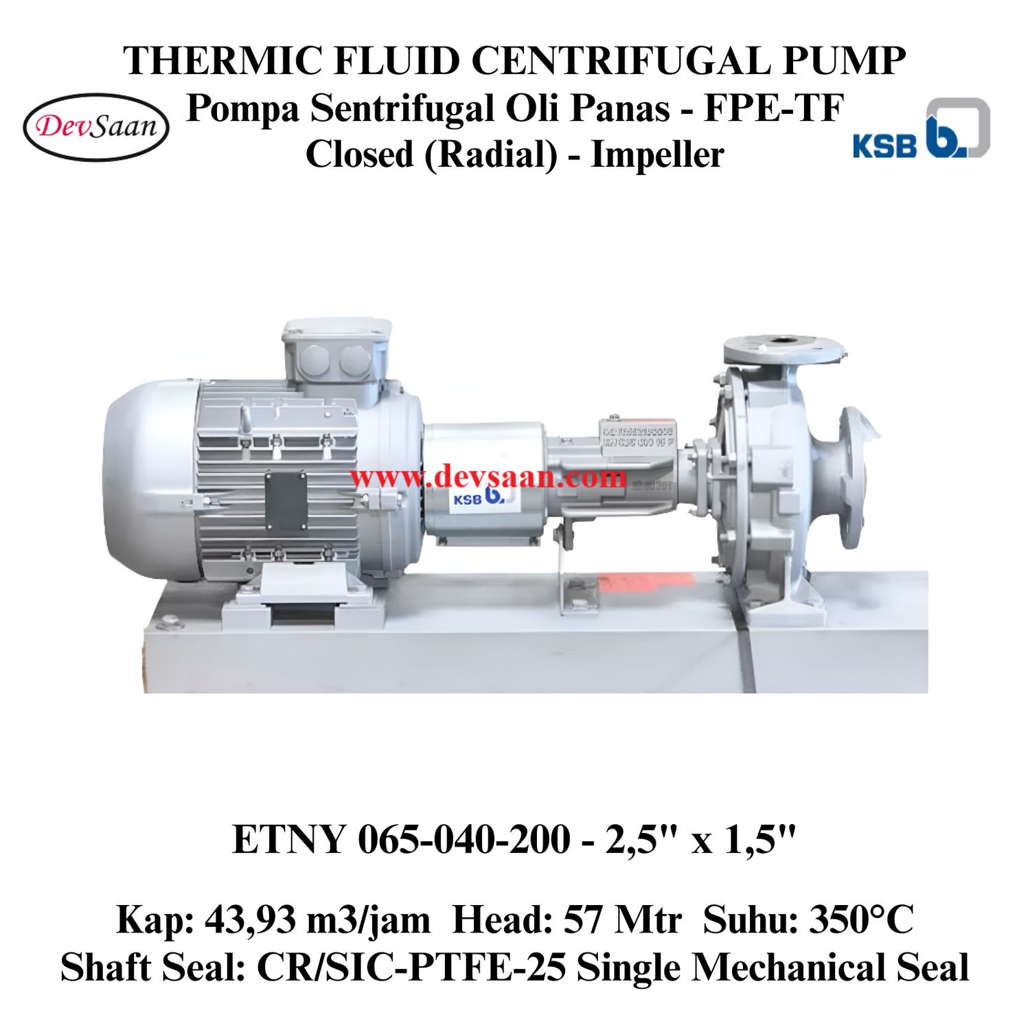 Thermic Fluid Pump Etanorm SYT ETNY 065-040-200 Pompa Sentrifugal Oli Panas (Complete Set) 2pole