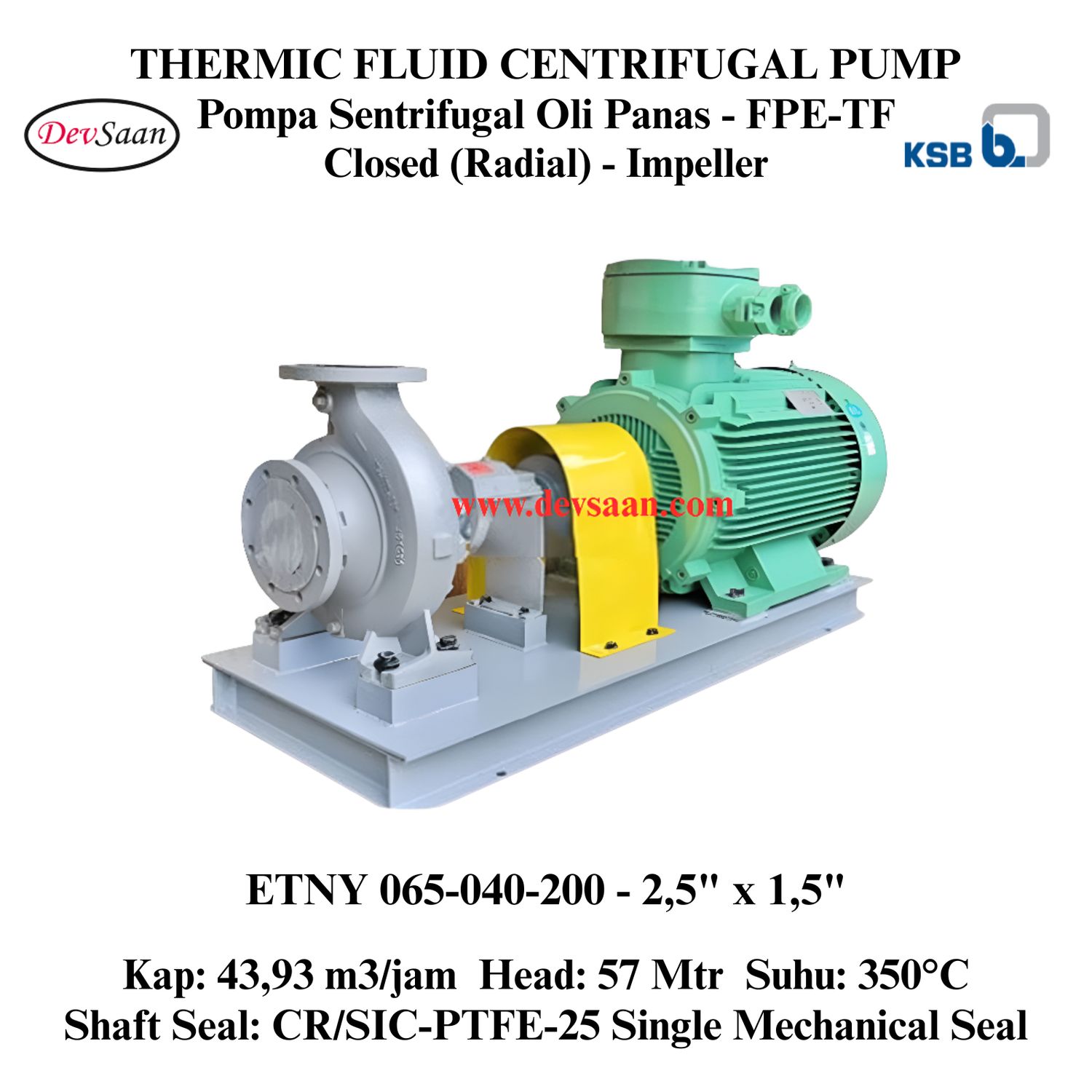 Thermic Fluid Pump Etanorm SYT ETNY 065-040-200 Pompa Sentrifugal Oli Panas (Complete Set) 2pole