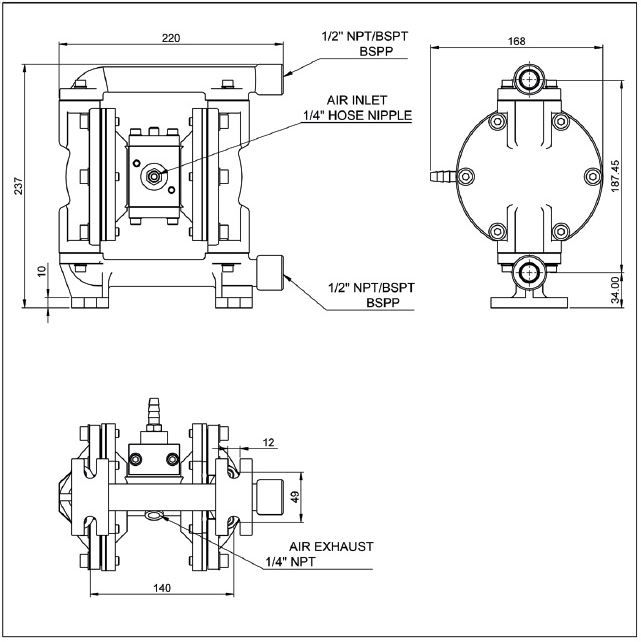 Diaphragm Pump DPB 12 ALB Pompa Diafragma Stroke 1/2"