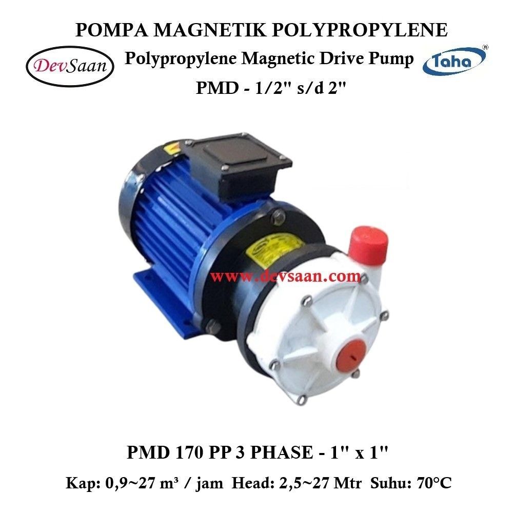 Polypropylene Magnetic Drive Pump PMD-170 3 Phase Pompa Magnetik