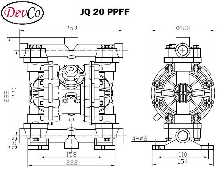 Diaphragm Pump JQ 20 PPFF Pompa Diafragma Devco 3/4"
