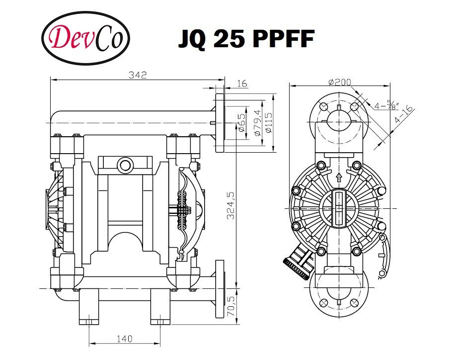 Diaphragm Pump JQ 25 PPFF Pompa Diafragma Devco 1" Flange