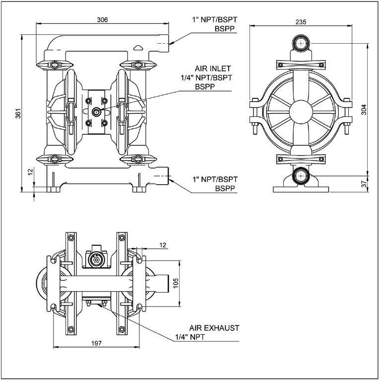 Diaphragm Pump DP 25 ALN Pompa Diafragma Stroke 1"