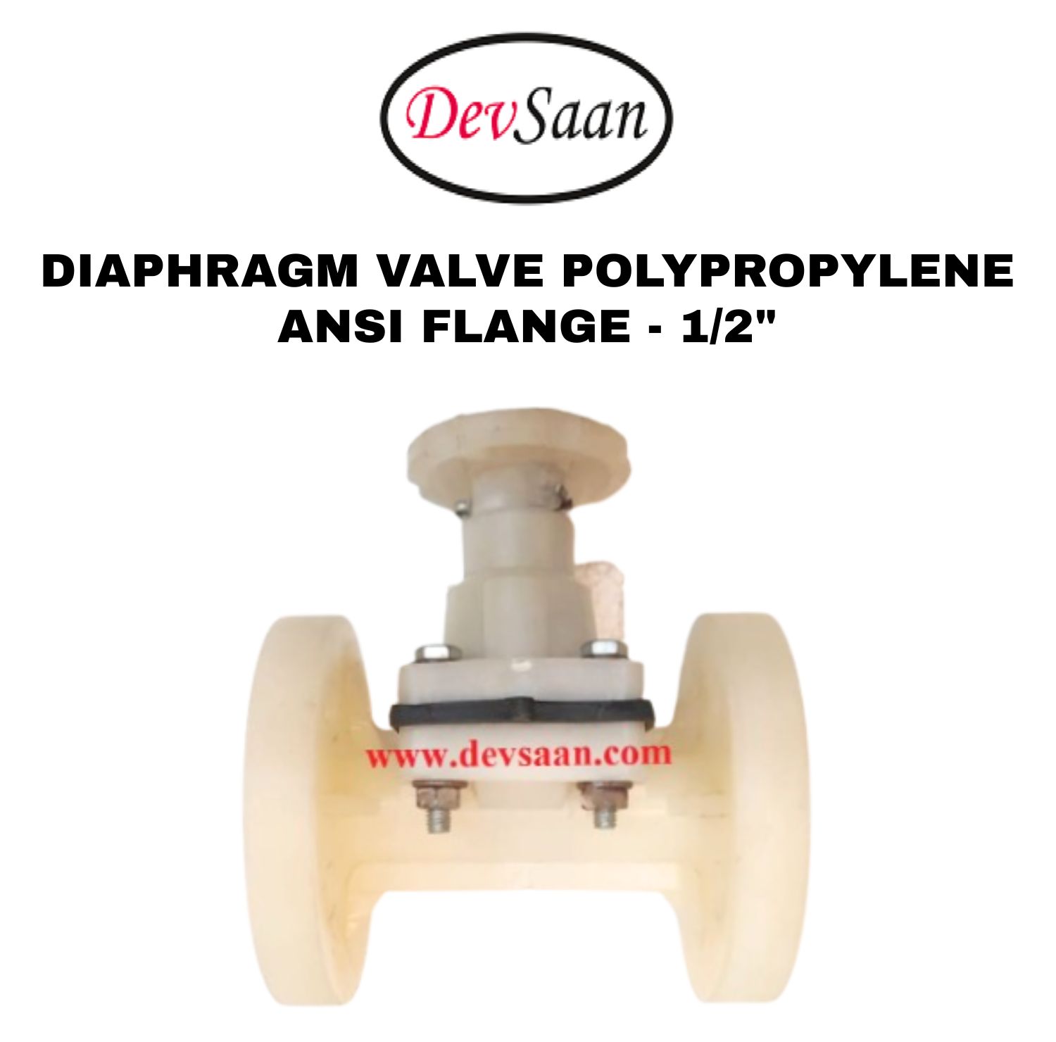 Diaphragm valve PP 1/2 inch x 1/2 inch flange ANSI B.16.5 Class 150 1