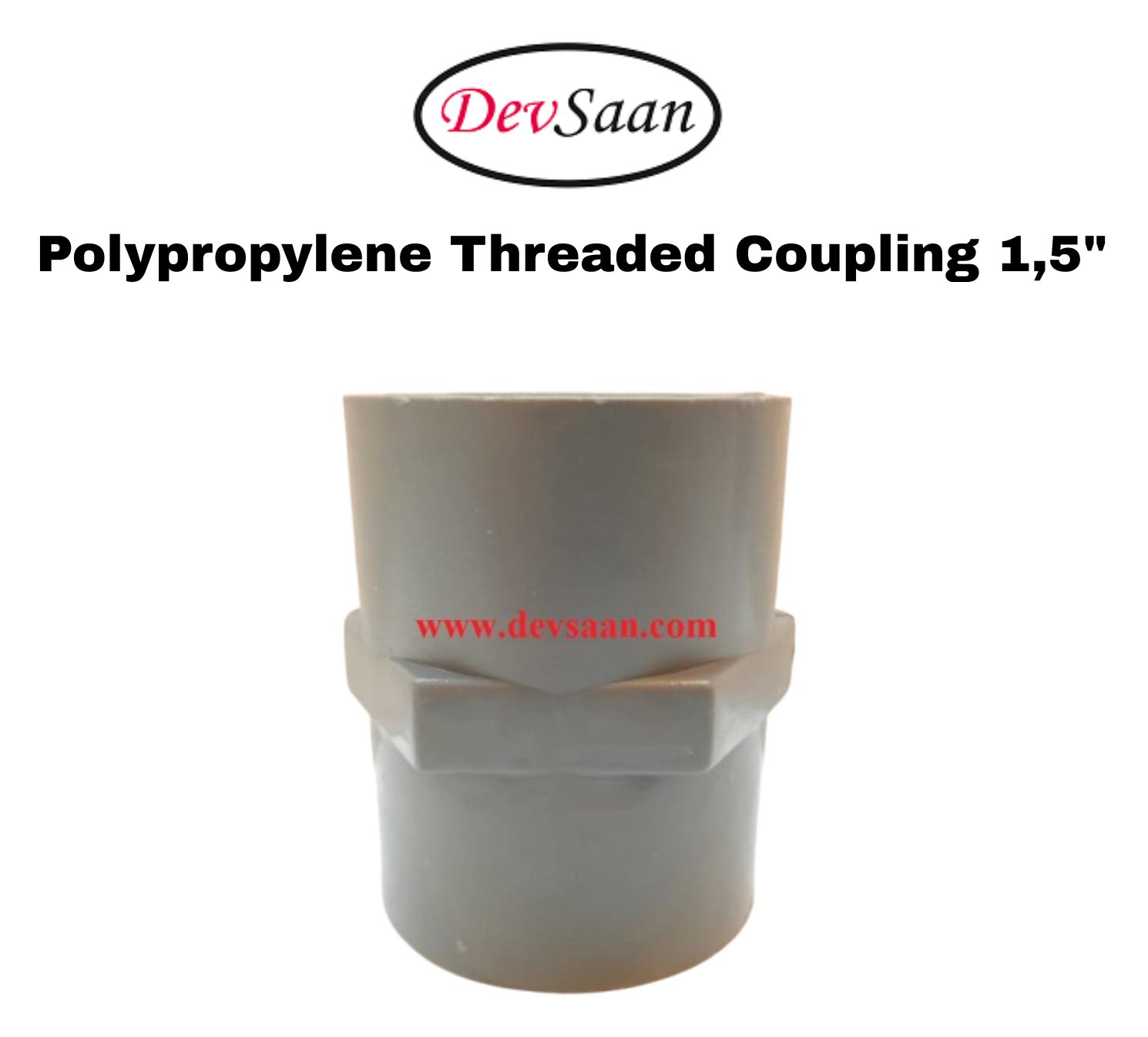 Polypropylene threaded coupling 1.5 inch 1