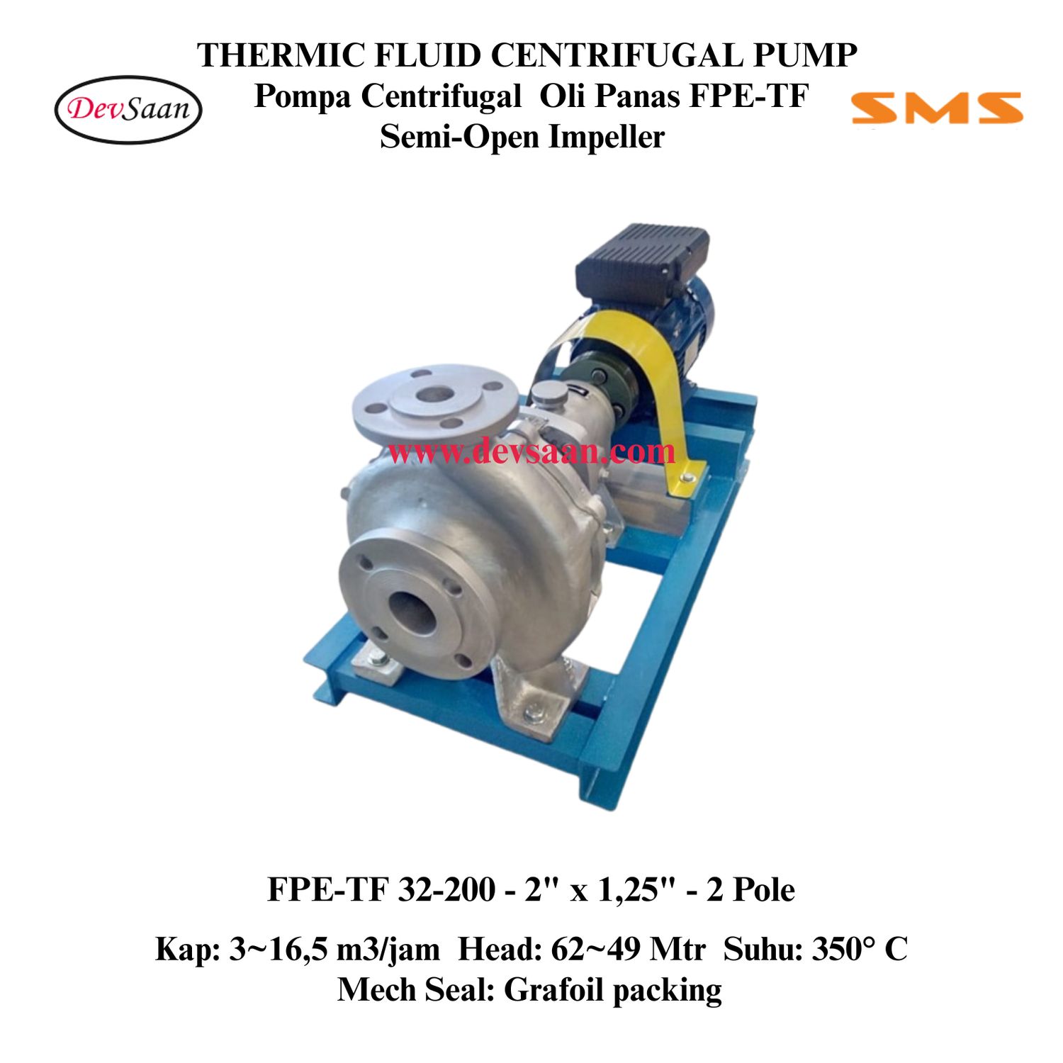 Thermic Fluid Pump FPE-TF 32-200 Pompa Sentrifugal Oli Panas Komplit Set 2pole
