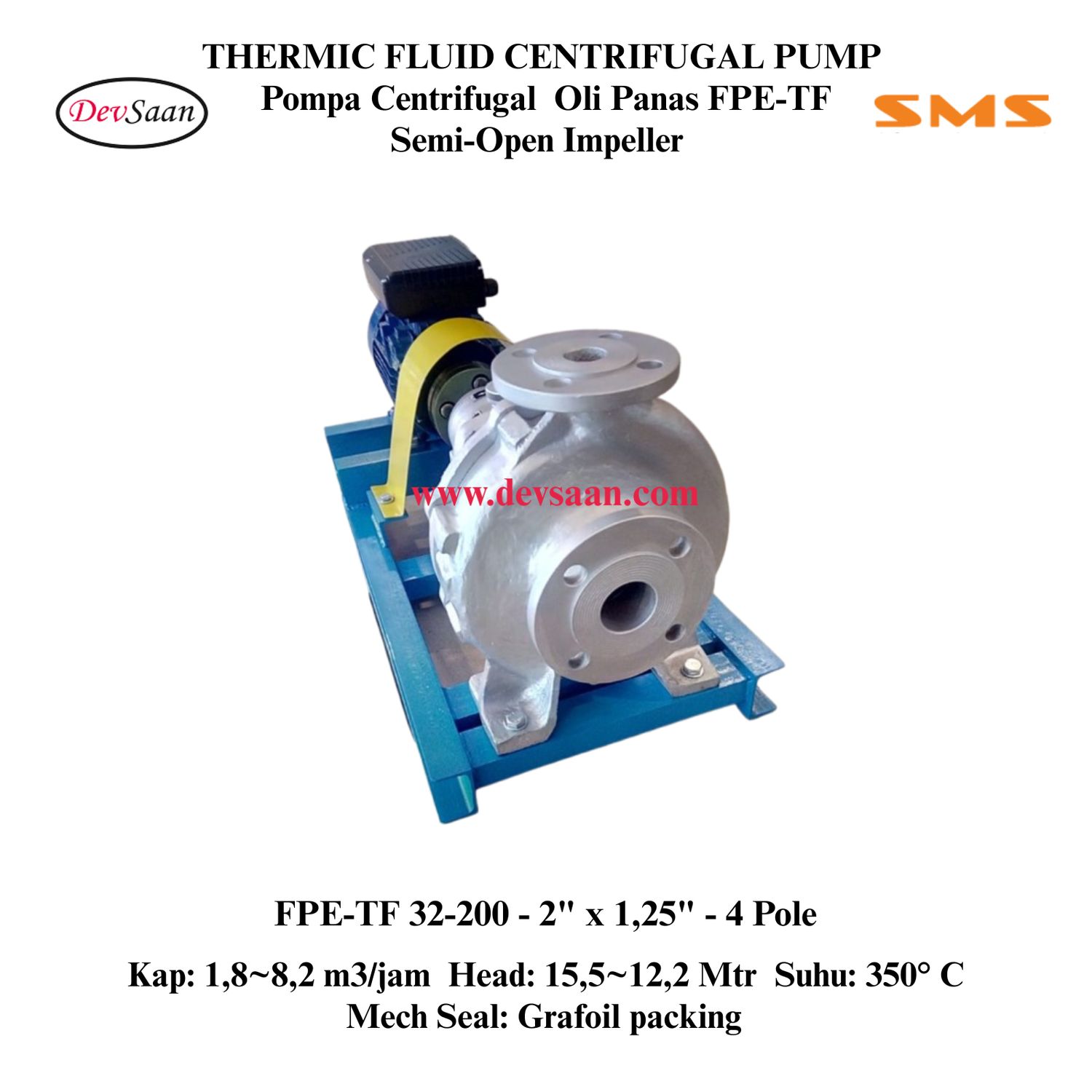 Thermic Fluid Pump FPE-TF 32-200 Pompa Sentrifugal Oli Panas Komplit Set 4pole