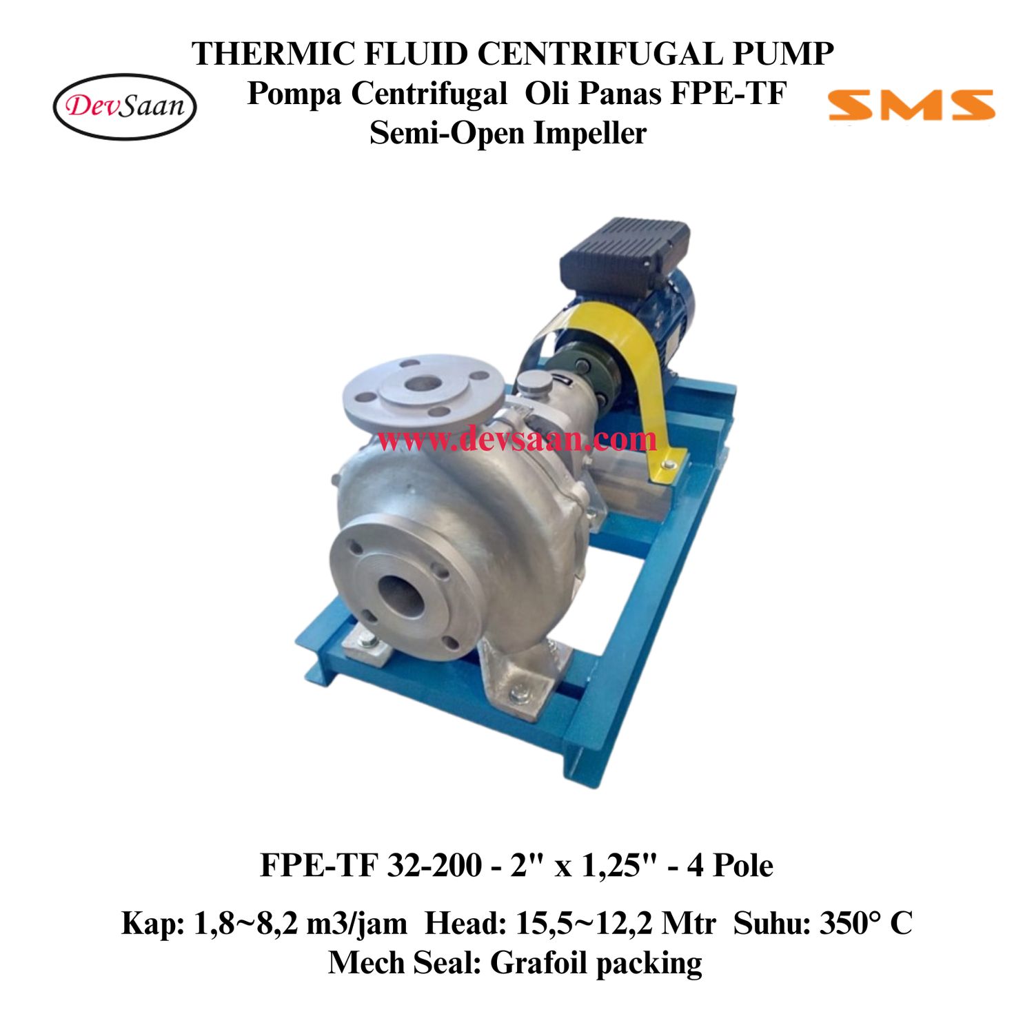 Thermic Fluid Pump FPE-TF 32-200 Pompa Sentrifugal Oli Panas Komplit Set 4pole