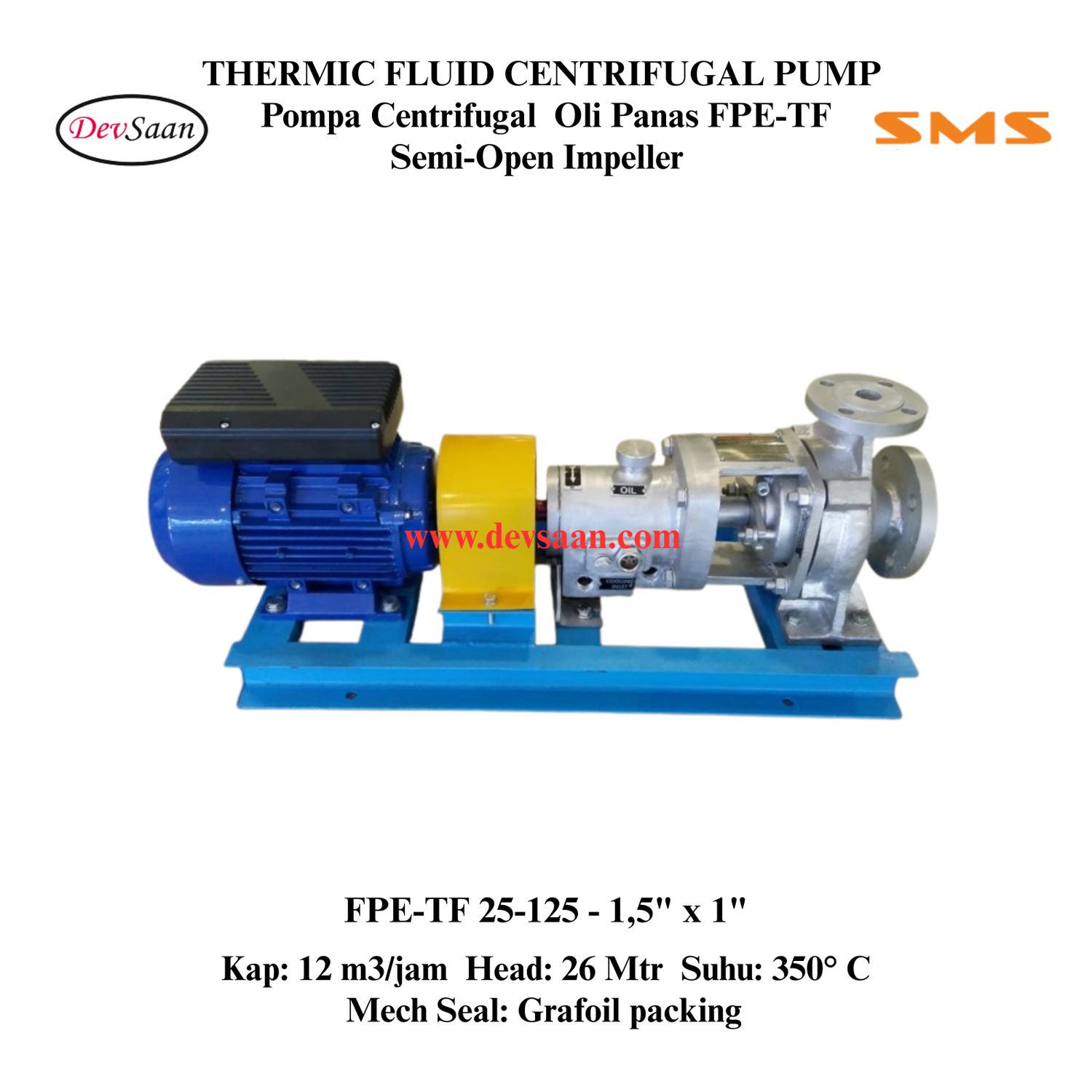 Thermic Fluid Pump FPE-TF 25-125 Pompa Sentrifugal Oli Panas Komplit Set 2pole