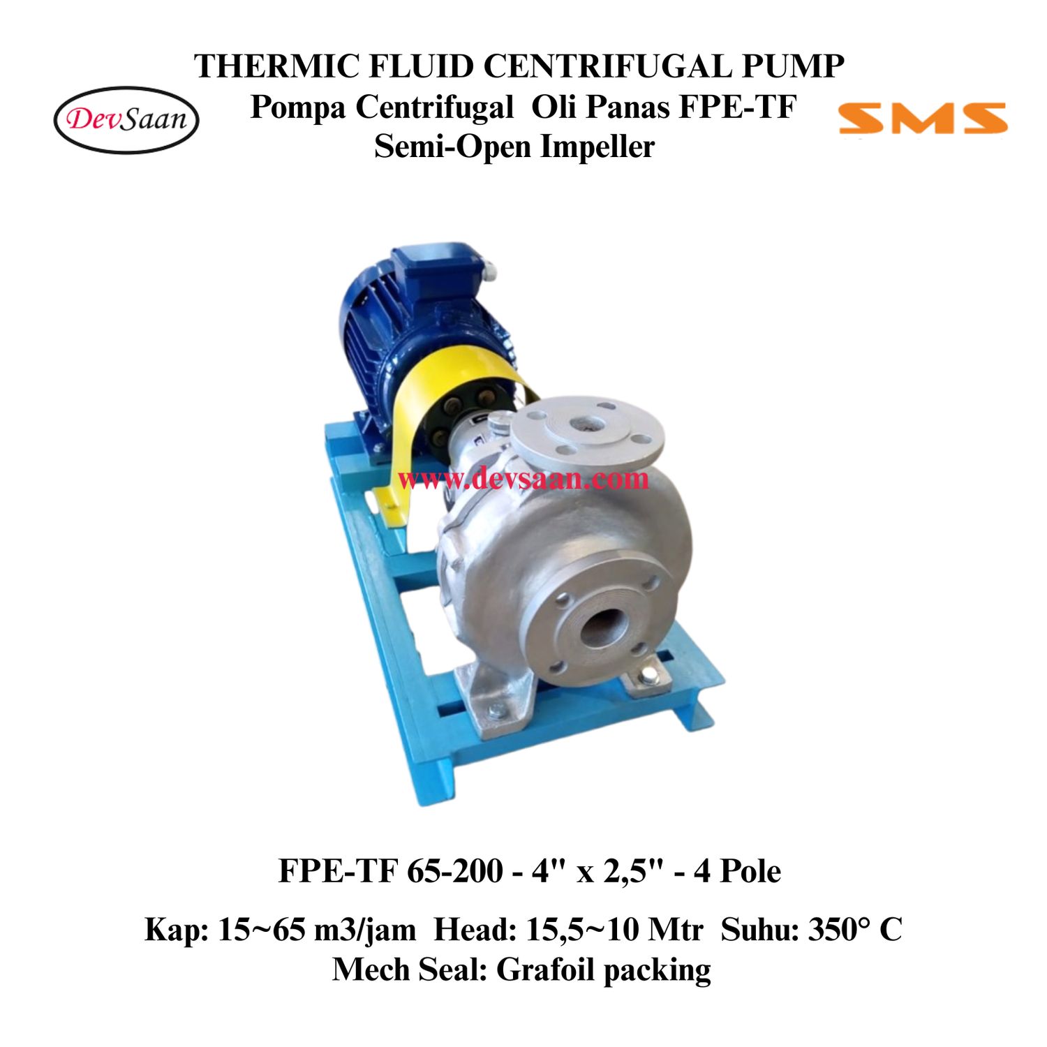 Thermic Fluid Pump FPE-TF 65-200 Pompa Sentrifugal Oli Panas Komplit Set 4pole