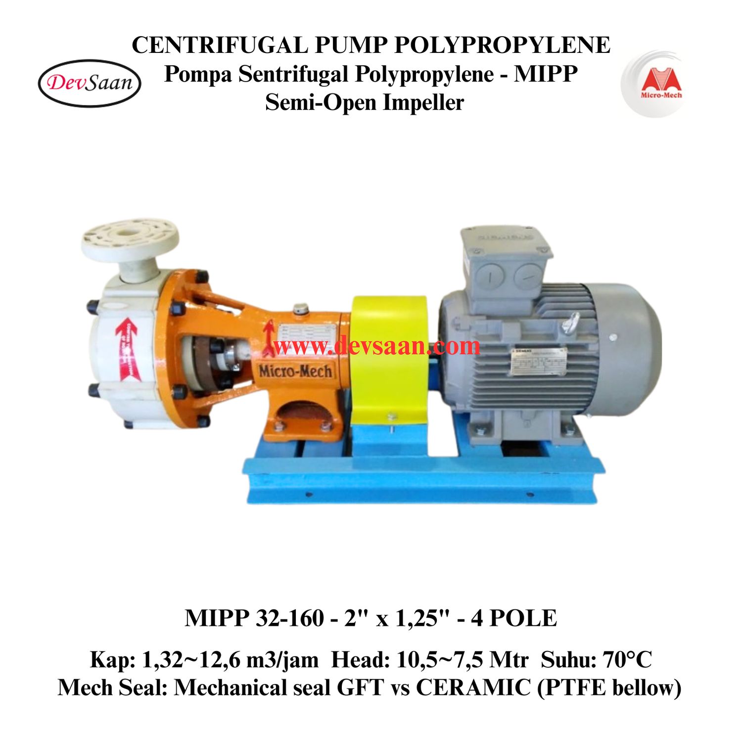 Centrifugal Pump Polypropylene MIPP 32-160 Pompa Sentrifugal Komplit Set 4pole