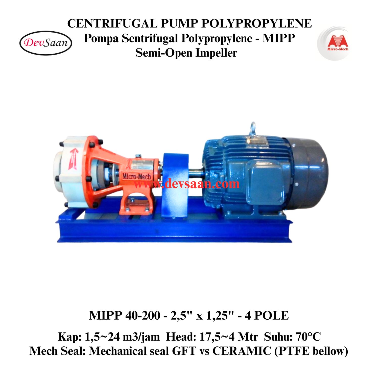 Centrifugal Pump Polypropylene MIPP 40-200 Pompa Sentrifugal Komplit Set 4pole