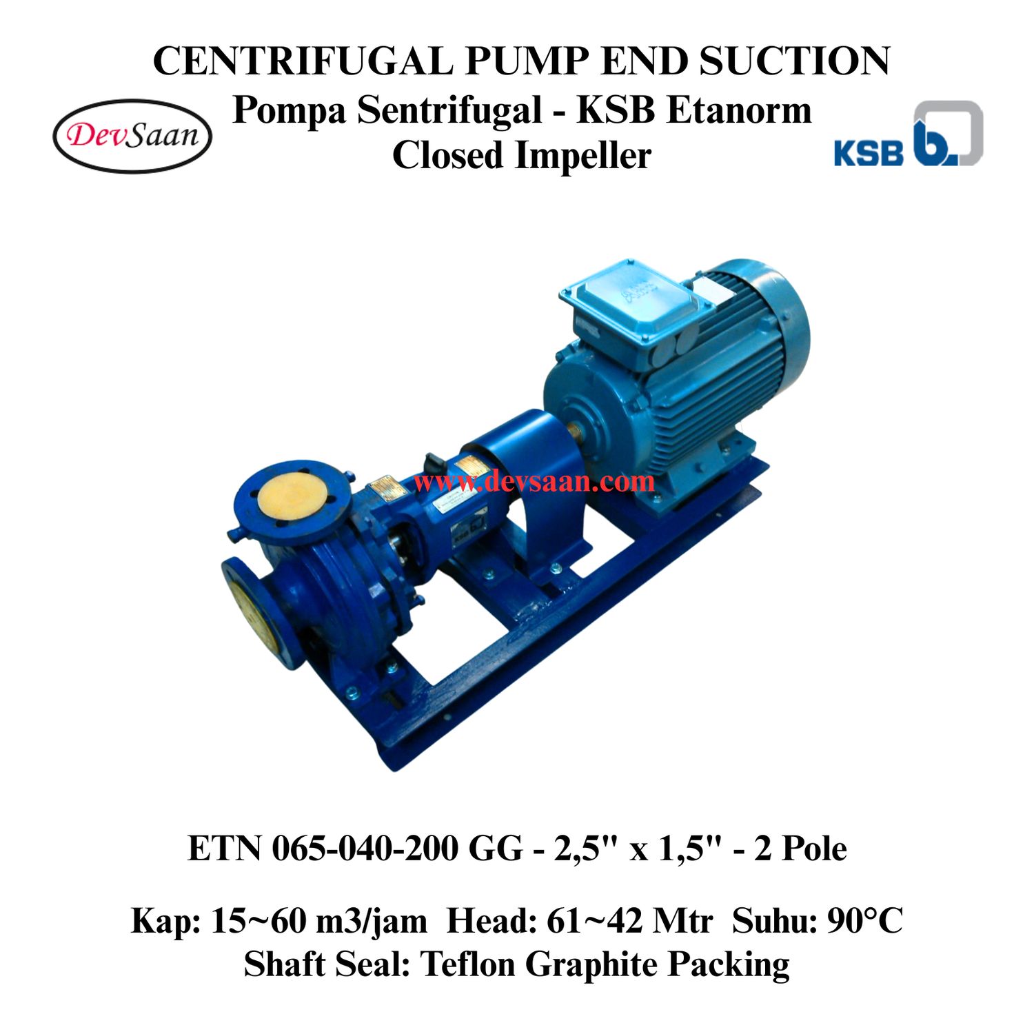 Centrifugal Pump End Suction KSB Etanorm ETN 065-040-200 GG Komplit Set 2pole