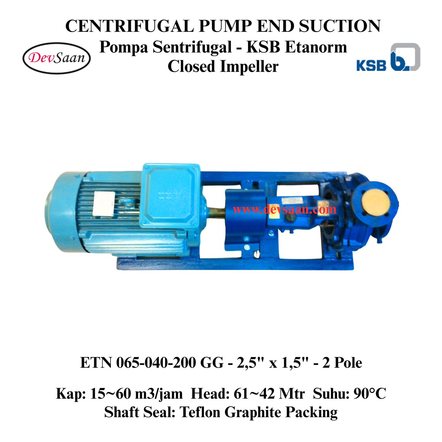 Centrifugal Pump End Suction KSB Etanorm ETN 065-040-200 GG Komplit Set 2pole