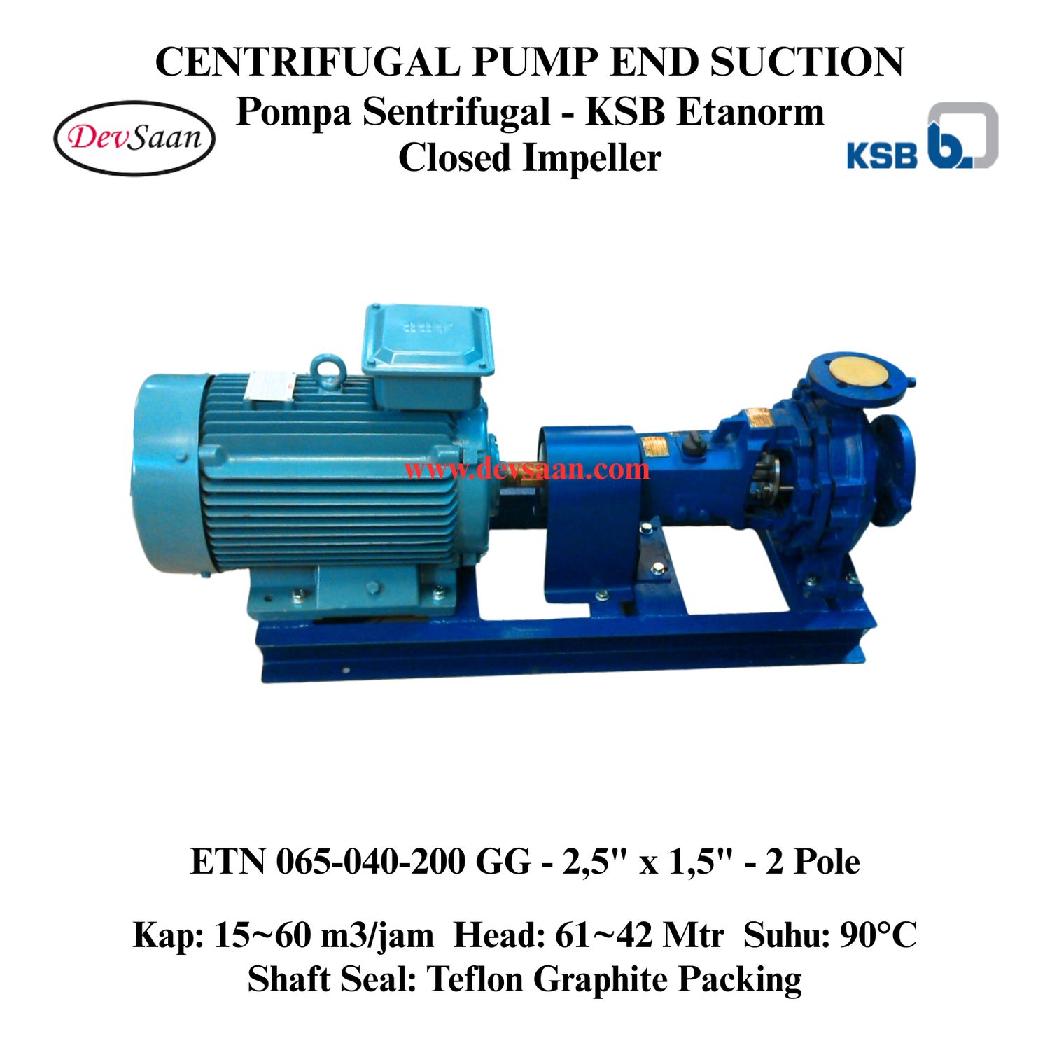 Centrifugal Pump End Suction KSB Etanorm ETN 065-040-200 GG Komplit Set 2pole