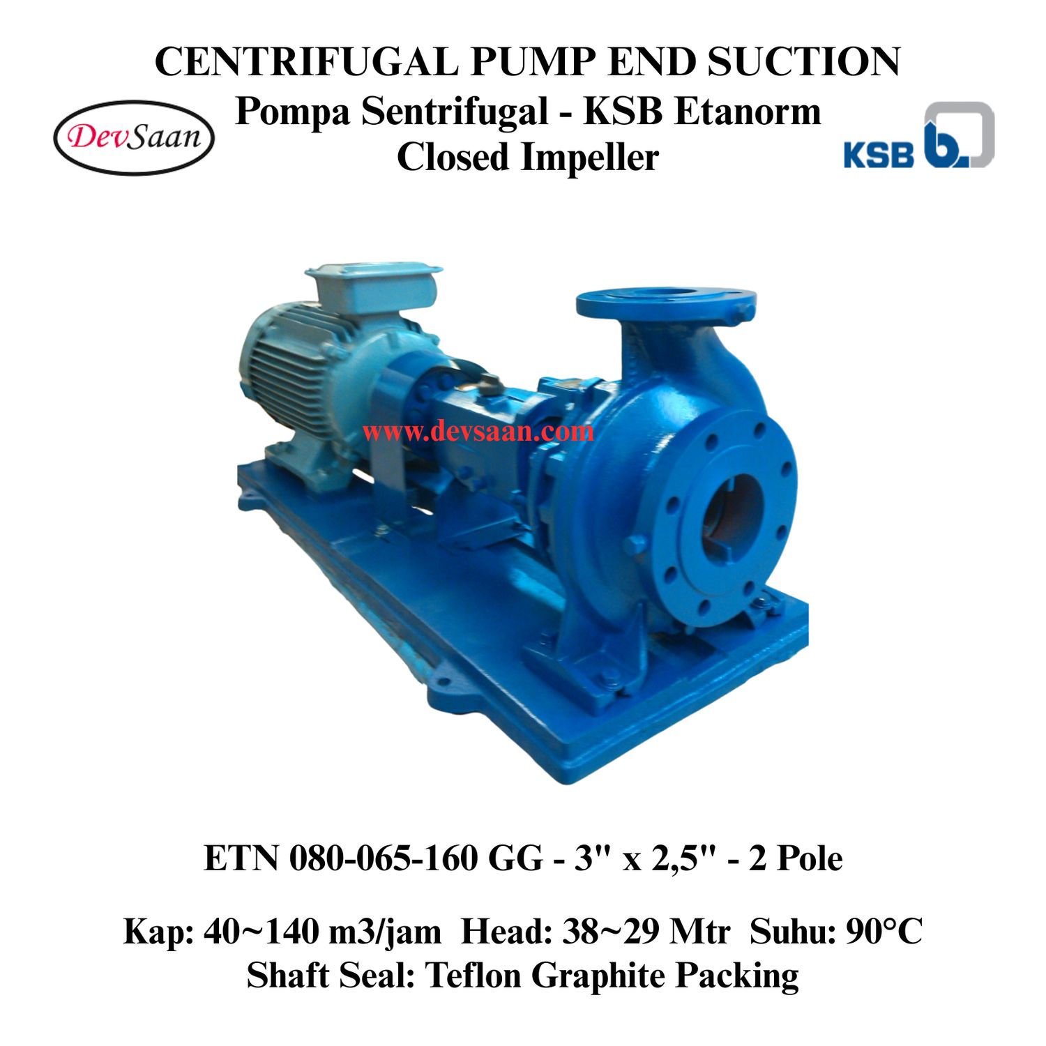 Centrifugal Pump End Suction KSB Etanorm ETN 080-065-160 GG Komplit Set 2pole