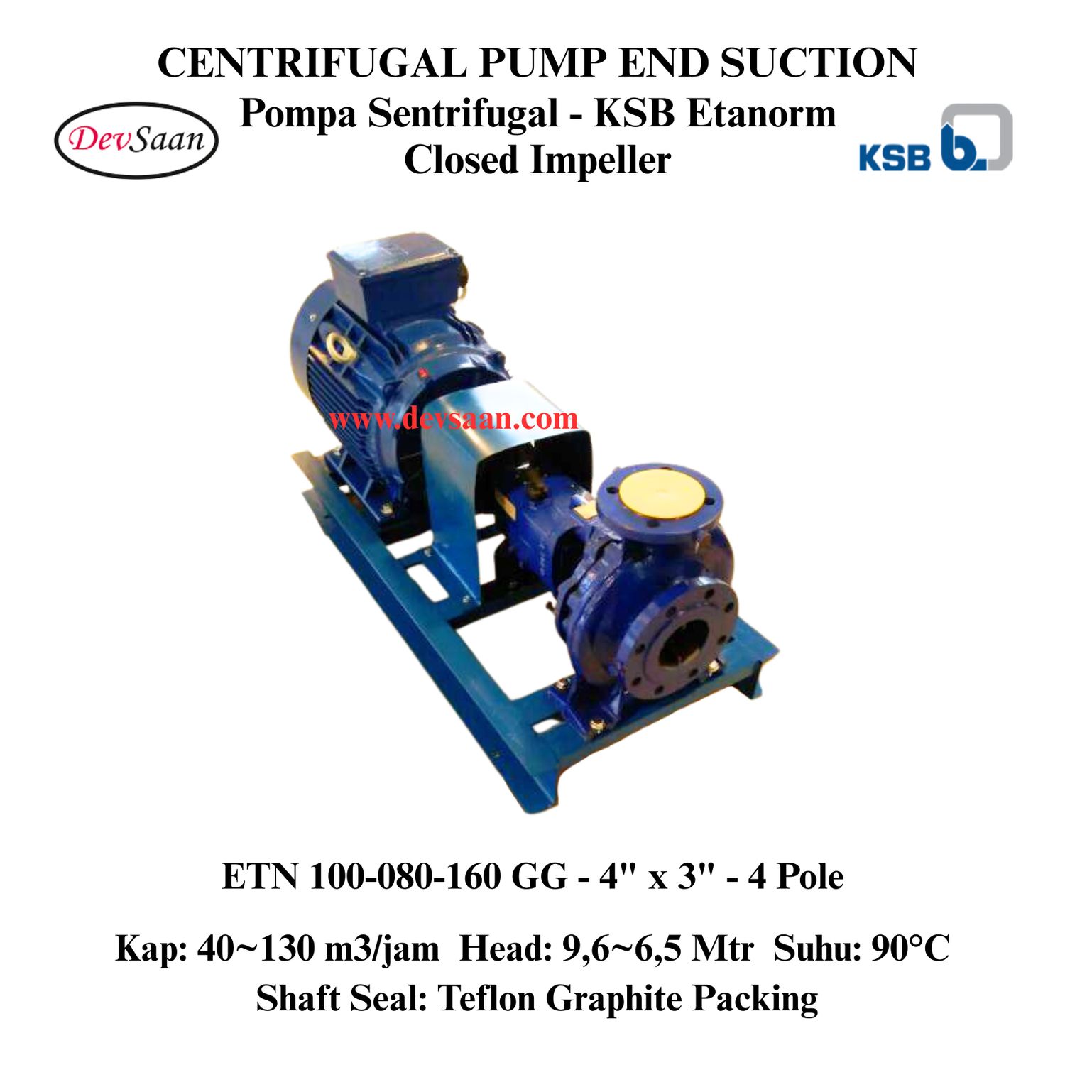 Centrifugal Pump End Suction KSB Etanorm ETN 100-080-160 GG Komplit Set 4pole