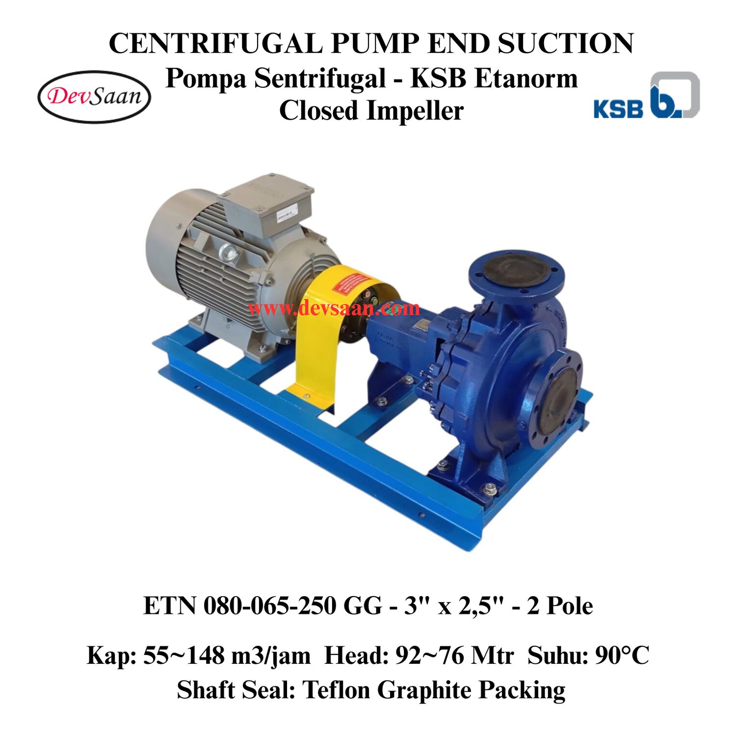 Centrifugal Pump End Suction KSB Etanorm ETN 080-065-250 GG Komplit Set 2pole