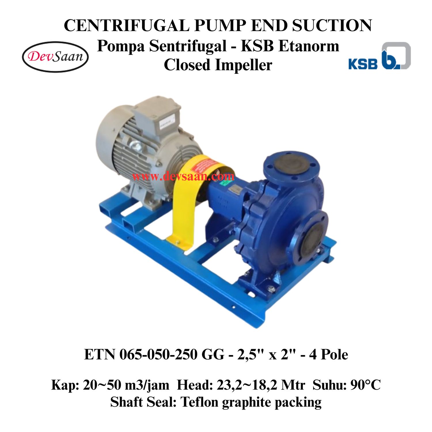 Centrifugal Pump End Suction KSB Etanorm ETN 065-050-250 GG Komplit Set 4pole