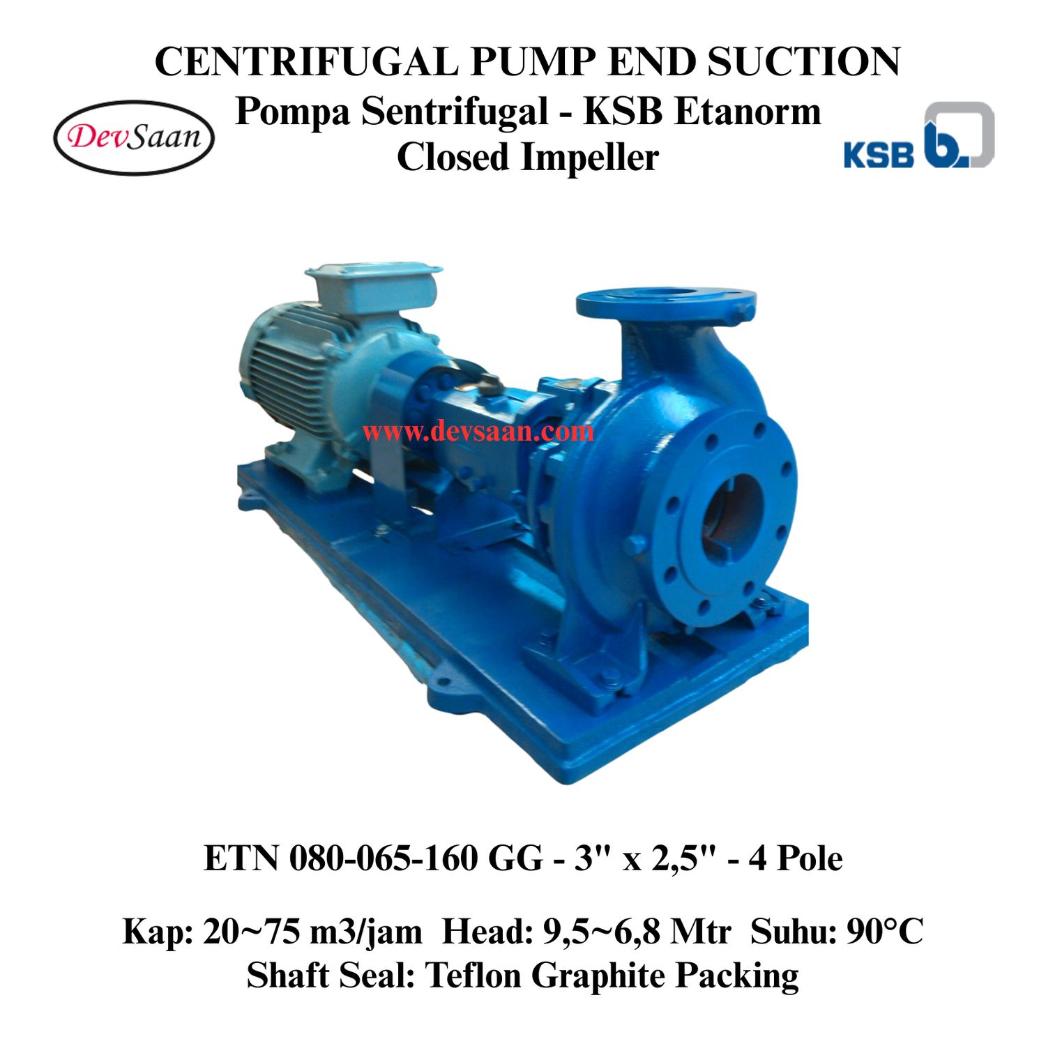 Centrifugal Pump End Suction KSB Etanorm ETN 080-065-160 GG Komplit Set 4pole