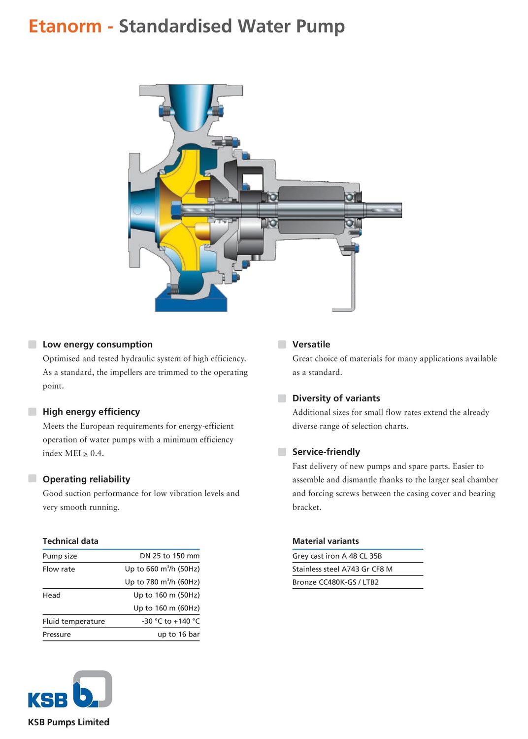 Centrifugal Pump End Suction KSB Etanorm ETN 100-080-250 GG