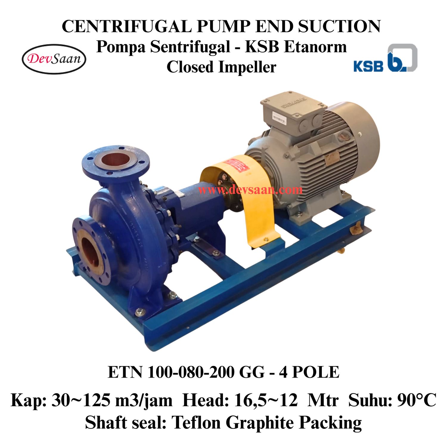Centrifugal Pump End Suction KSB Etanorm ETN 100-080-200 GG (Complete Set) 4pole