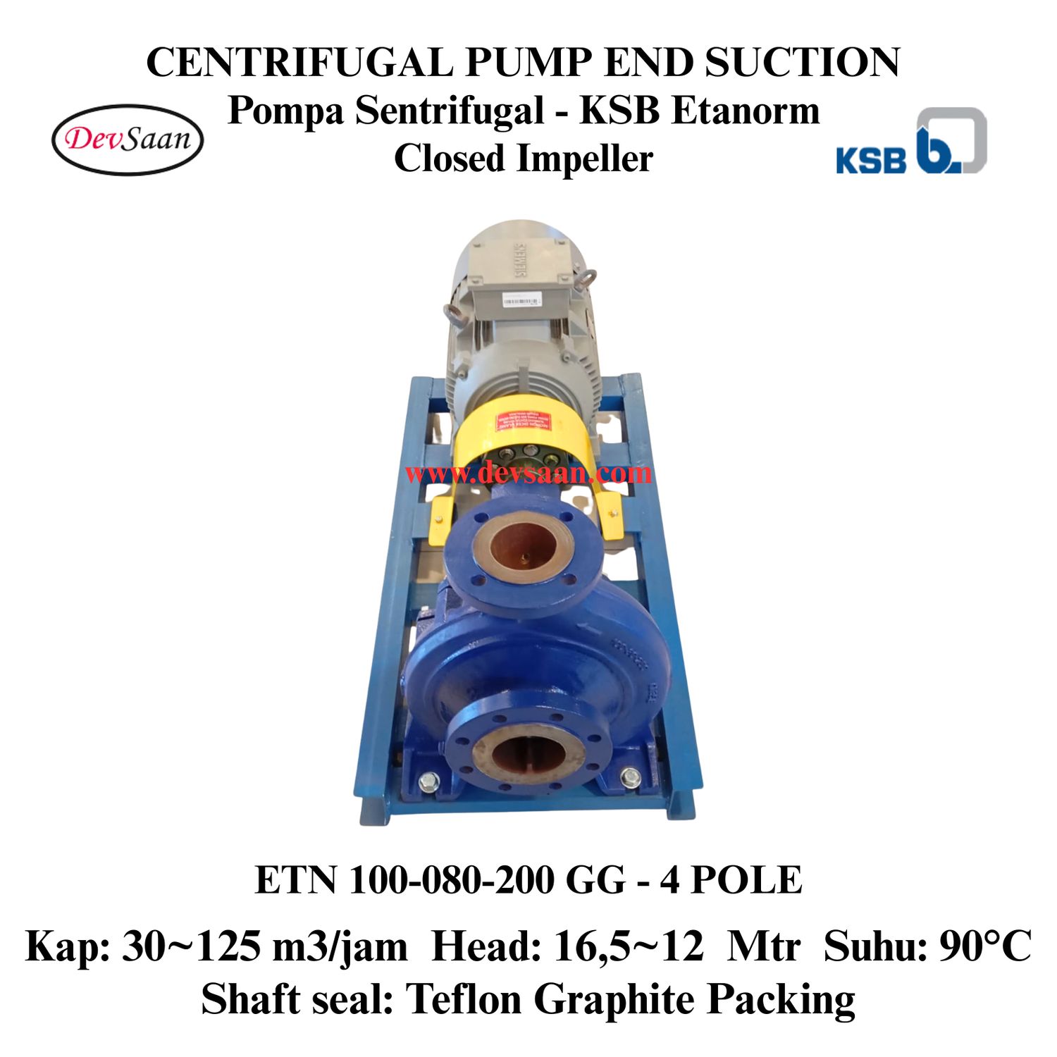 Centrifugal Pump End Suction KSB Etanorm ETN 100-080-200 GG (Complete Set) 4pole