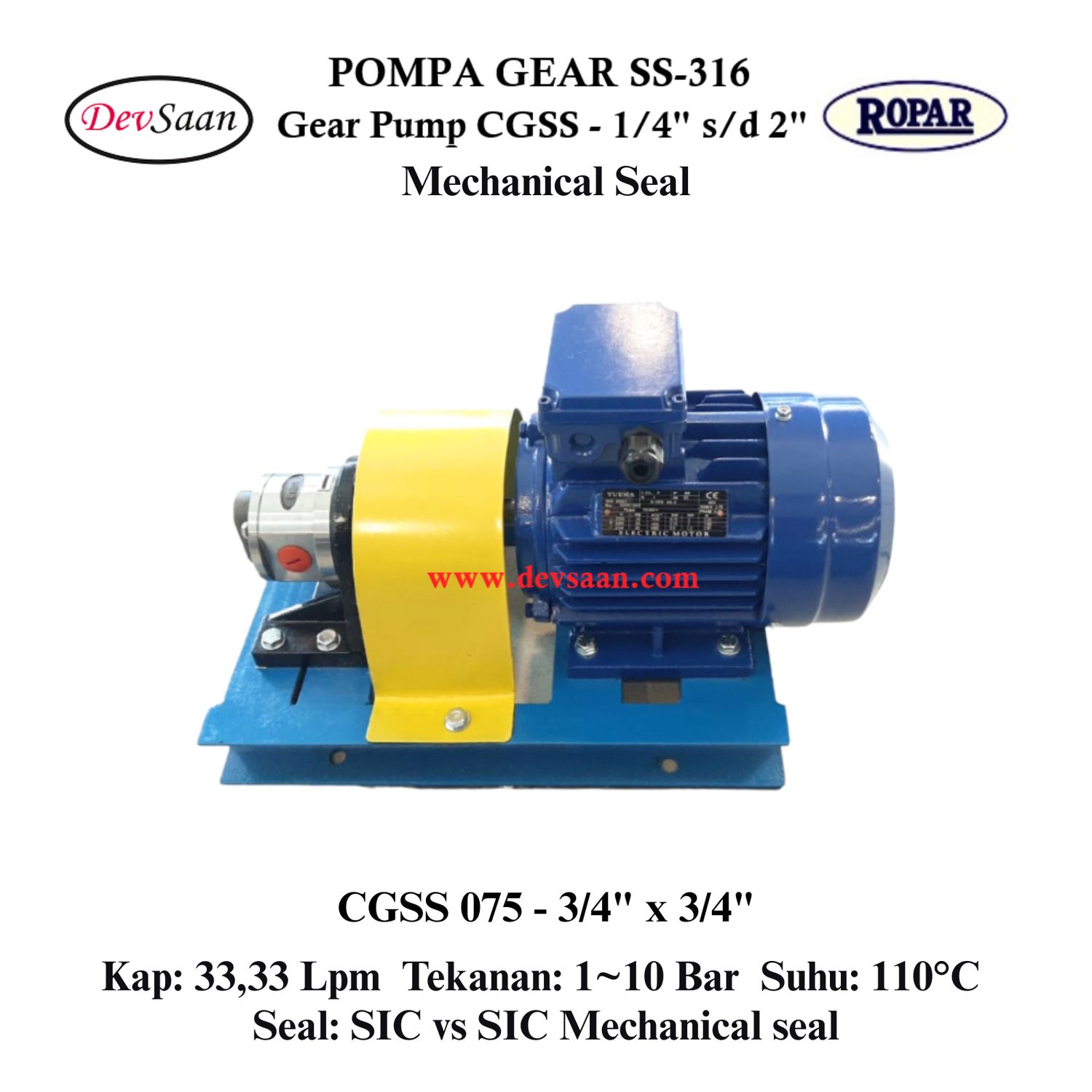 Gear Pump CGSS 075 (MS) Pompa Roda Gigi (Complete Set) 4pole