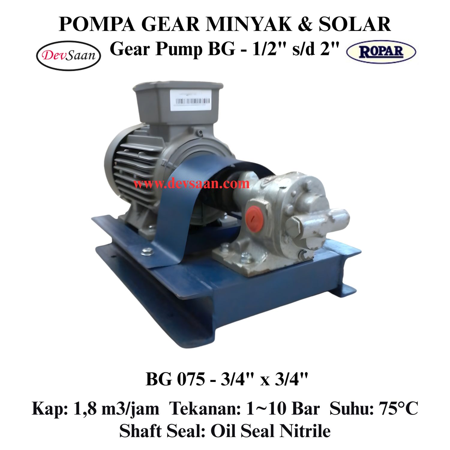 Gear Pump Helikal BG 075 Pompa Roda Gigi (Complete Set) 4pole