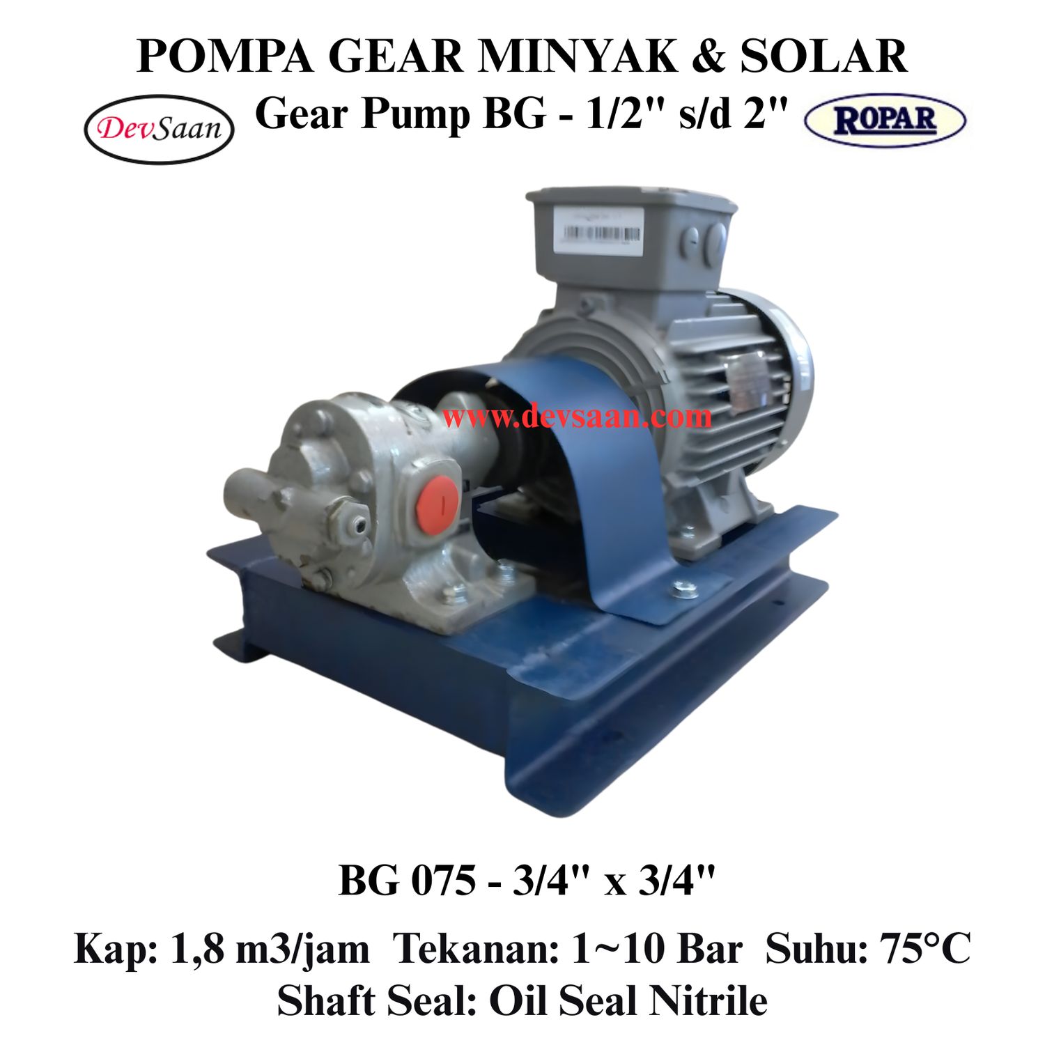 Gear Pump Helikal BG 075 Pompa Roda Gigi (Complete Set) 4pole