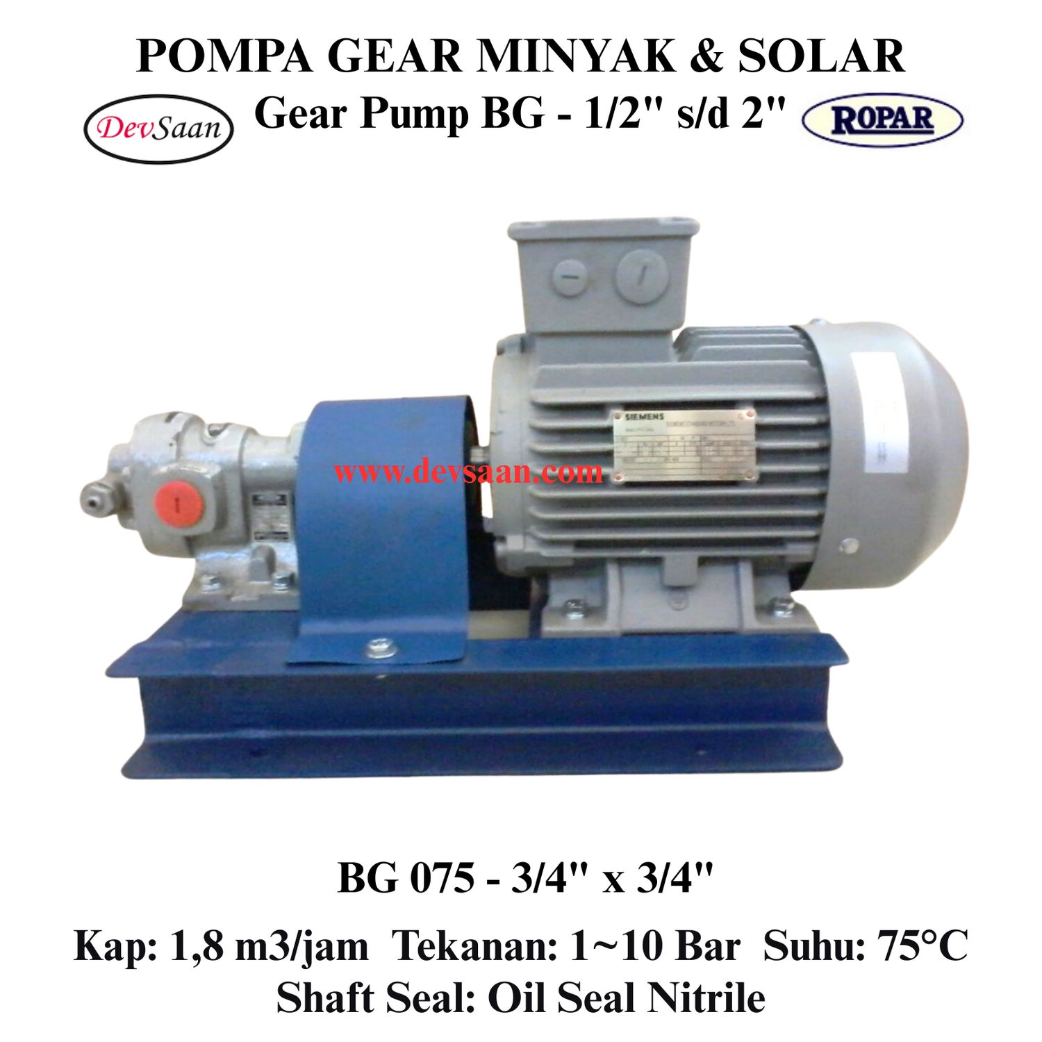 Gear Pump Helikal BG 075 Pompa Roda Gigi (Complete Set) 4pole