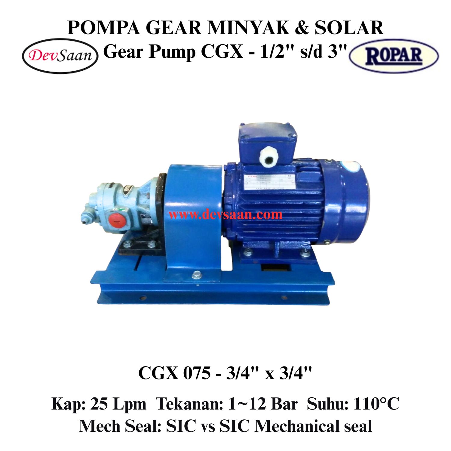 Gear Pump Helikal CGX 075 Pompa Roda Gigi (Complete Set) 4pole