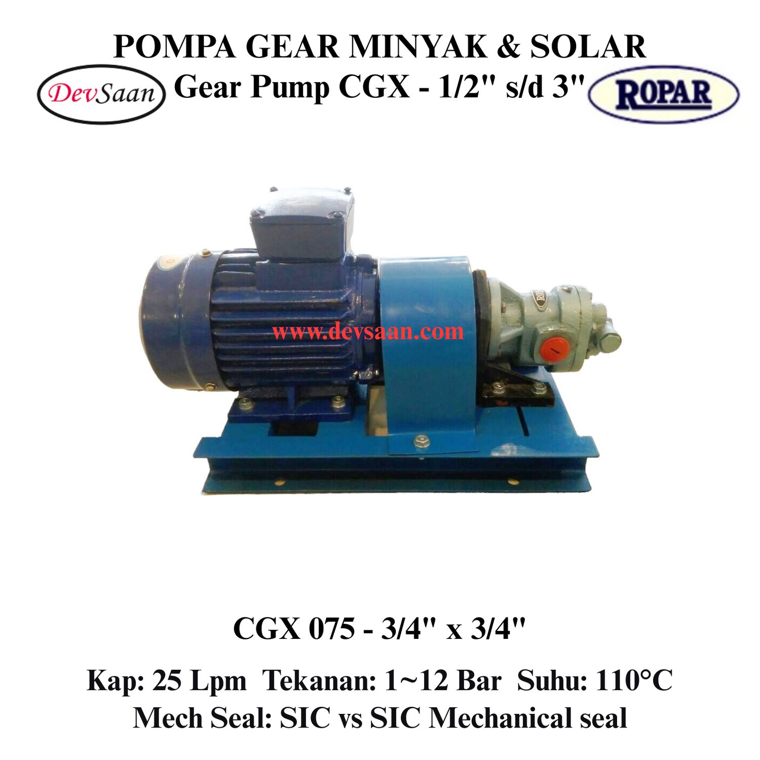 Gear Pump Helikal CGX 075 Pompa Roda Gigi (Complete Set) 4pole