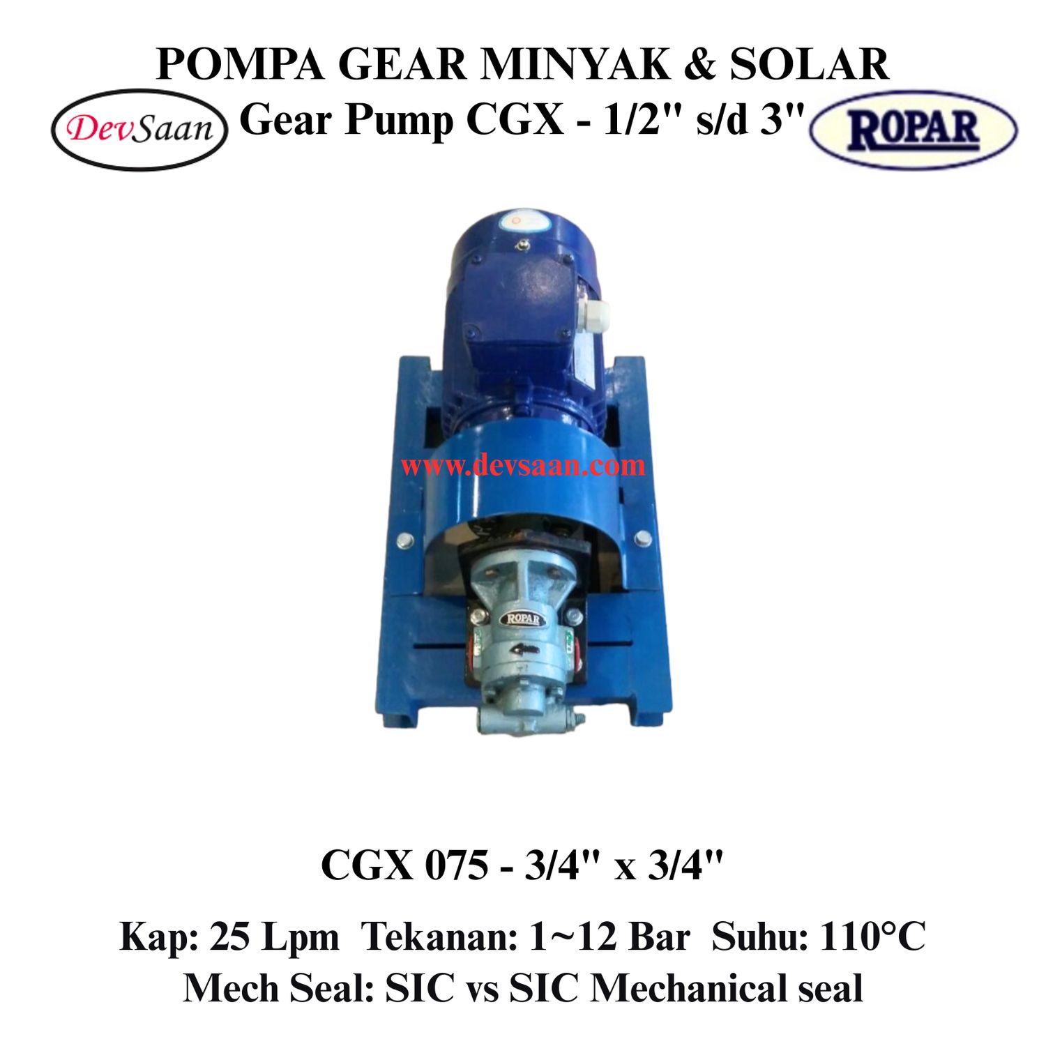 Gear Pump Helikal CGX 075 Pompa Roda Gigi (Complete Set) 4pole
