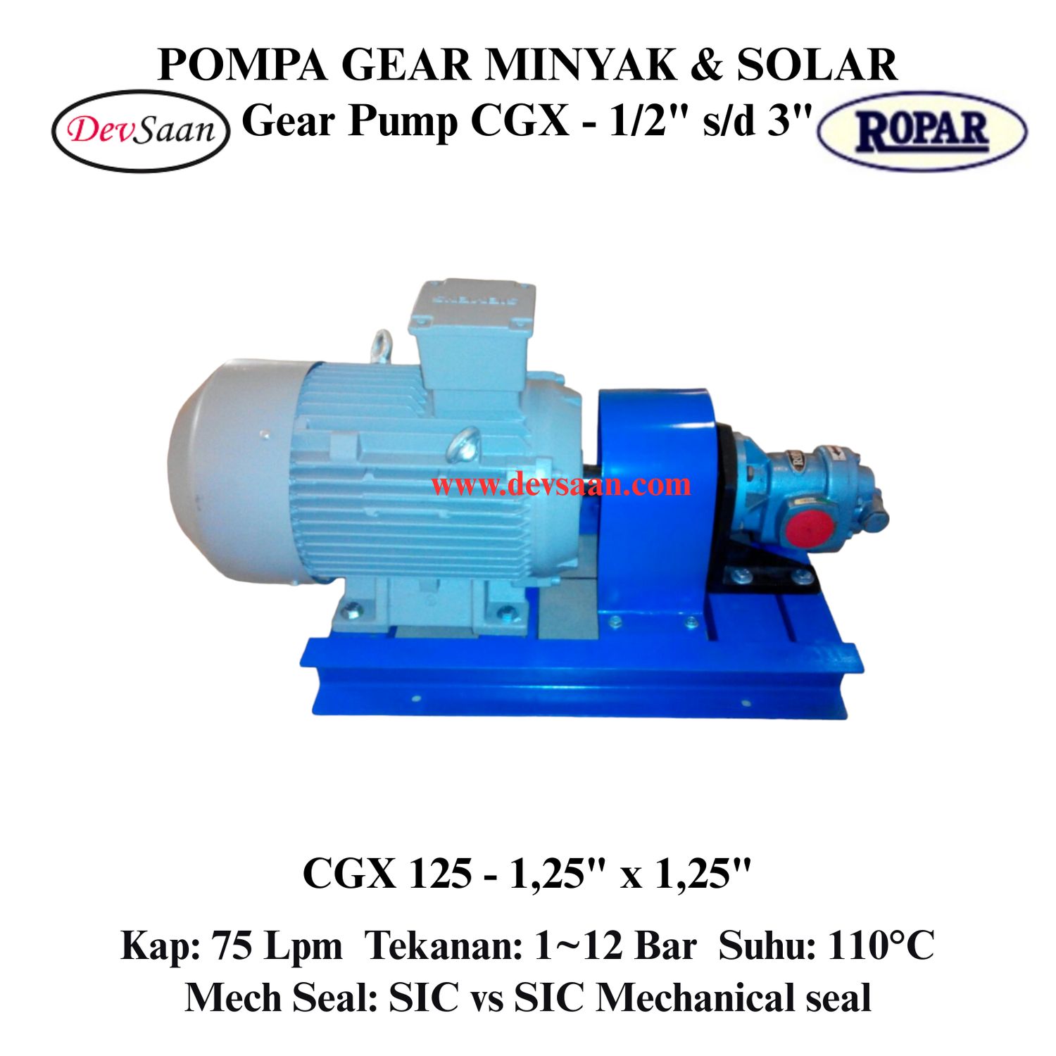 Gear Pump Helikal CGX 125 Pompa Roda Gigi (Complete Set) 4pole