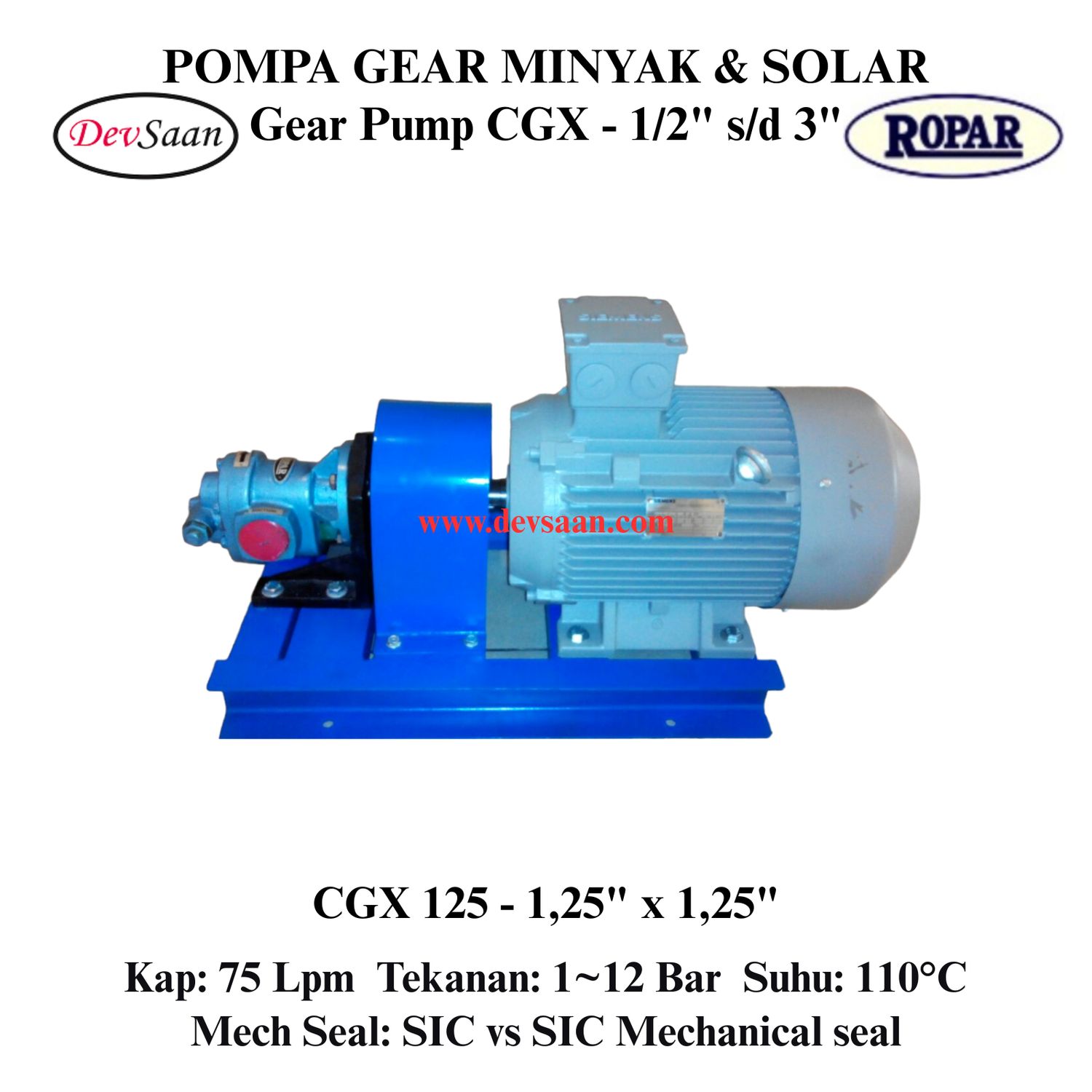 Gear Pump Helikal CGX 125 Pompa Roda Gigi (Complete Set) 4pole